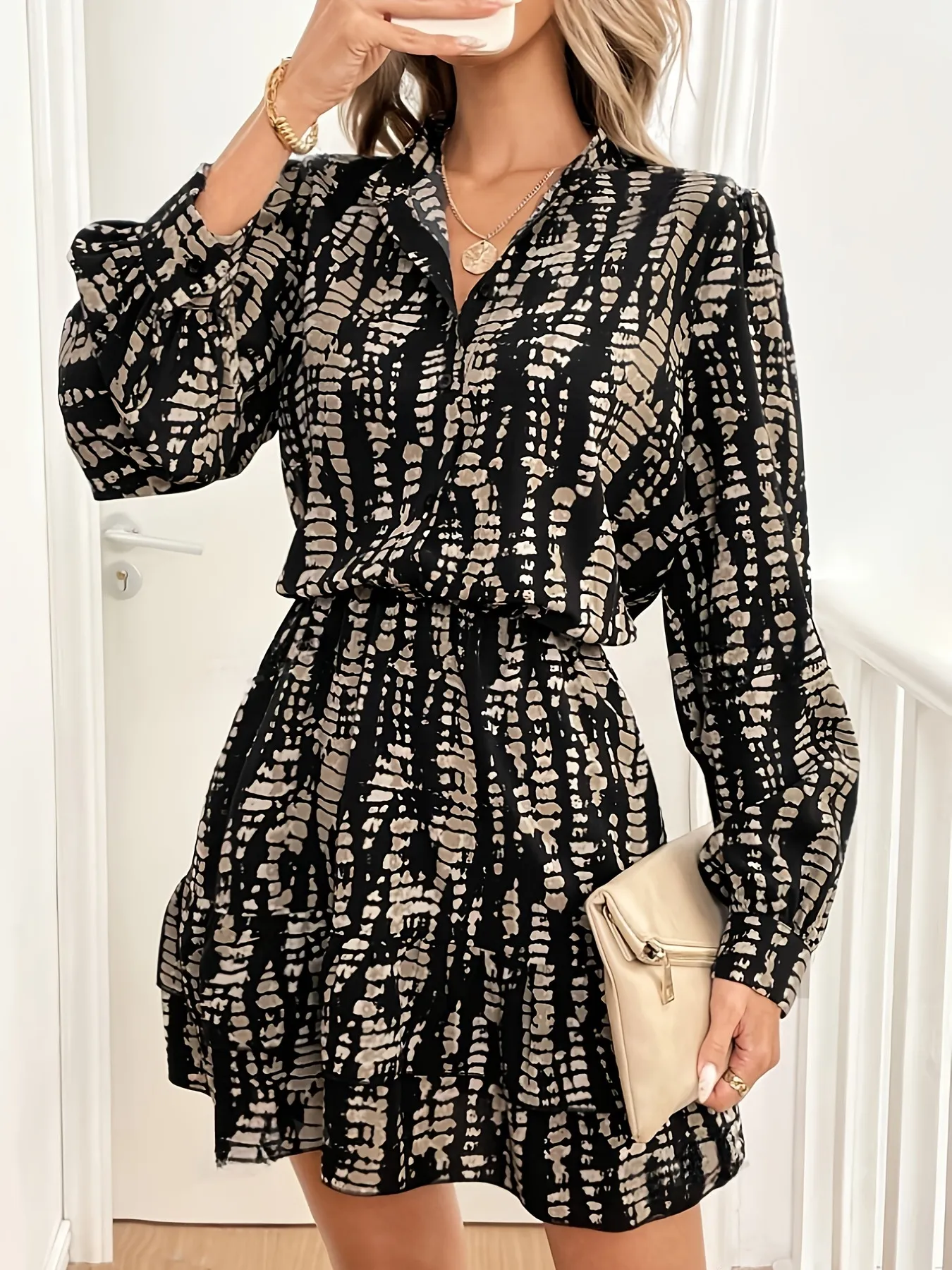 Tie-Dye Print Long Sleeve Mini Dress - Image 2