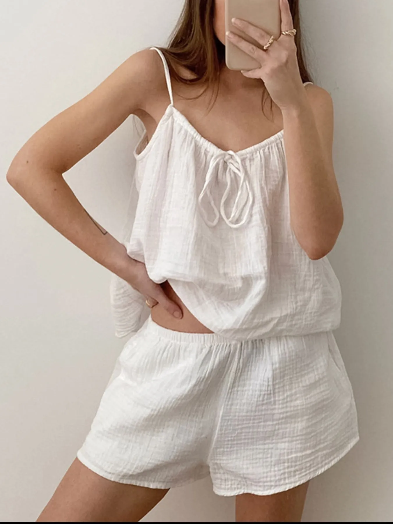 Tie Front Cami and Shorts Lounge Set - Image 3