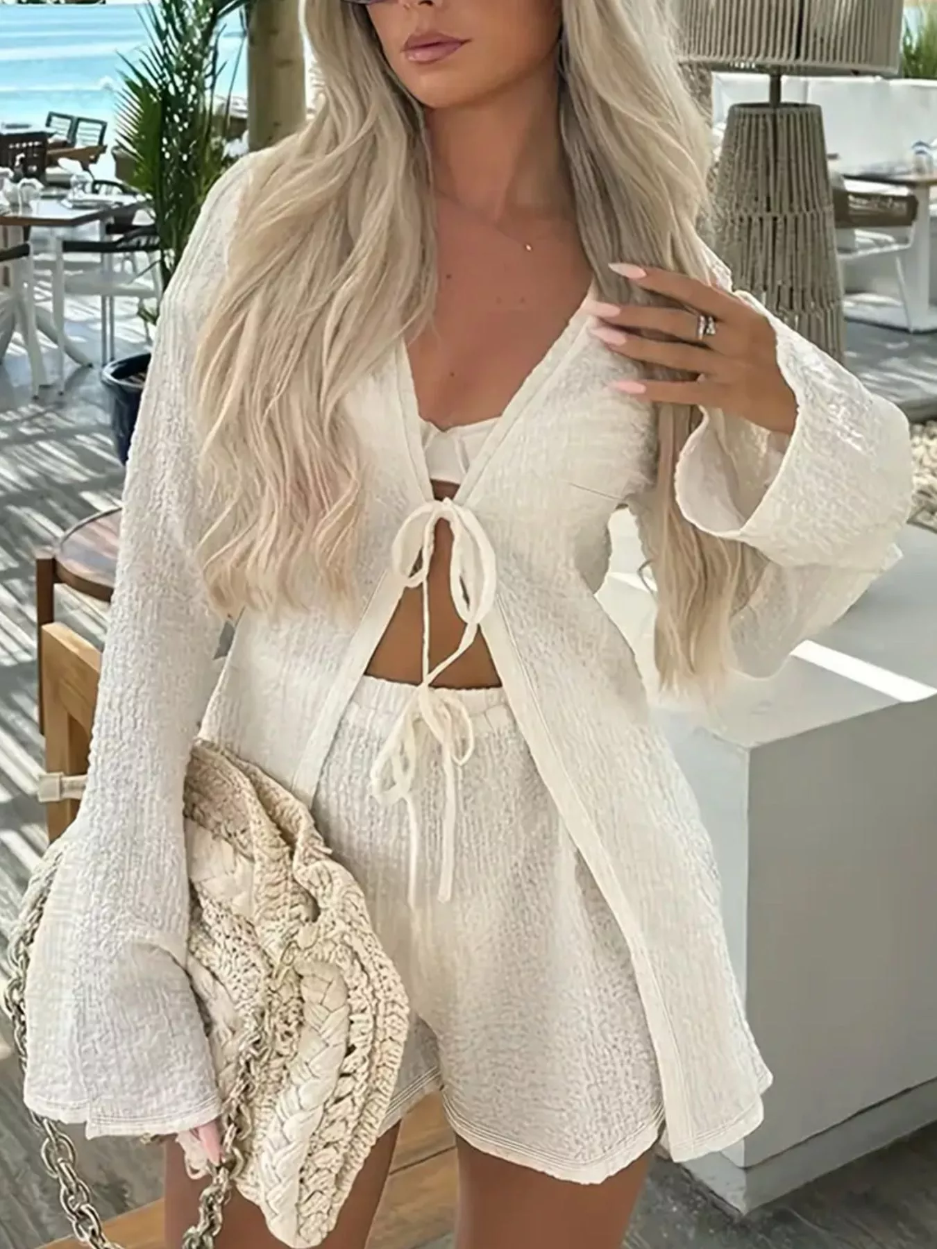 Tie-Front Cover-Up and Shorts Set - Image 2