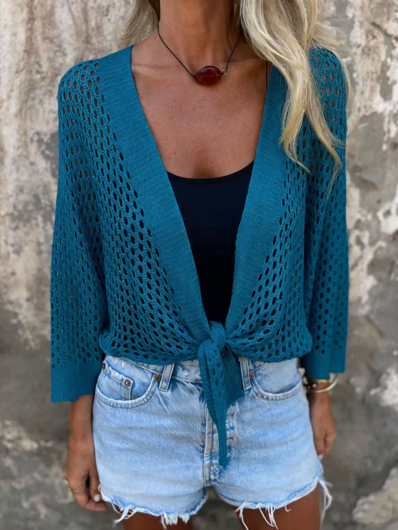 Tie-Front Crochet Knit Cover Up - Image 10