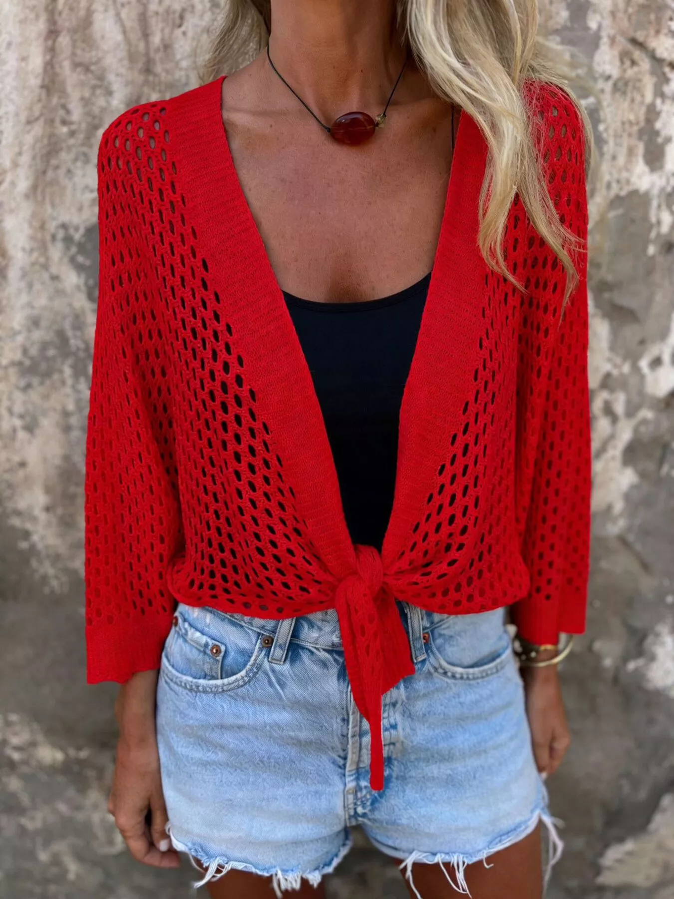 Tie-Front Crochet Knit Cover Up - Image 14