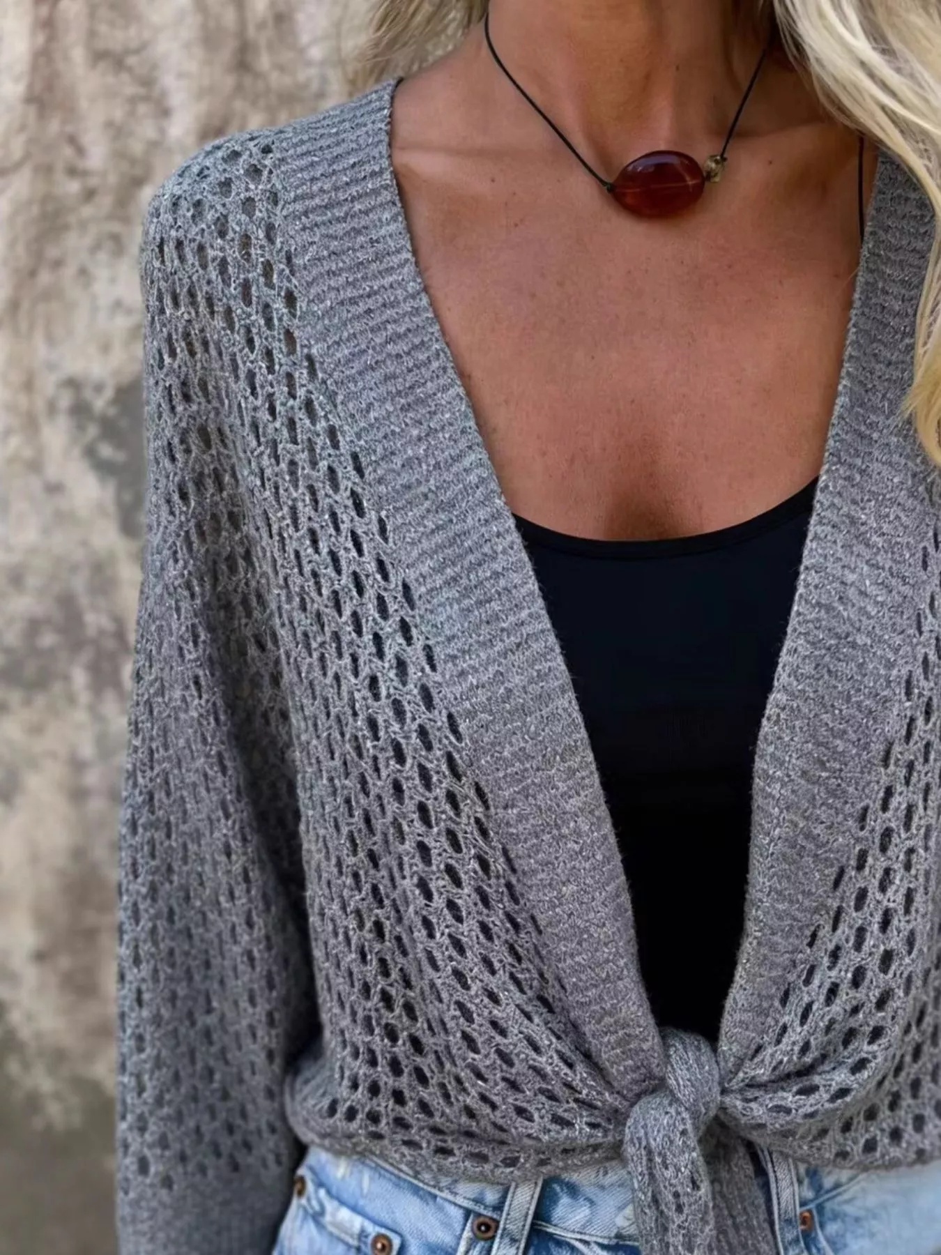 Tie-Front Crochet Knit Cover Up - Image 7