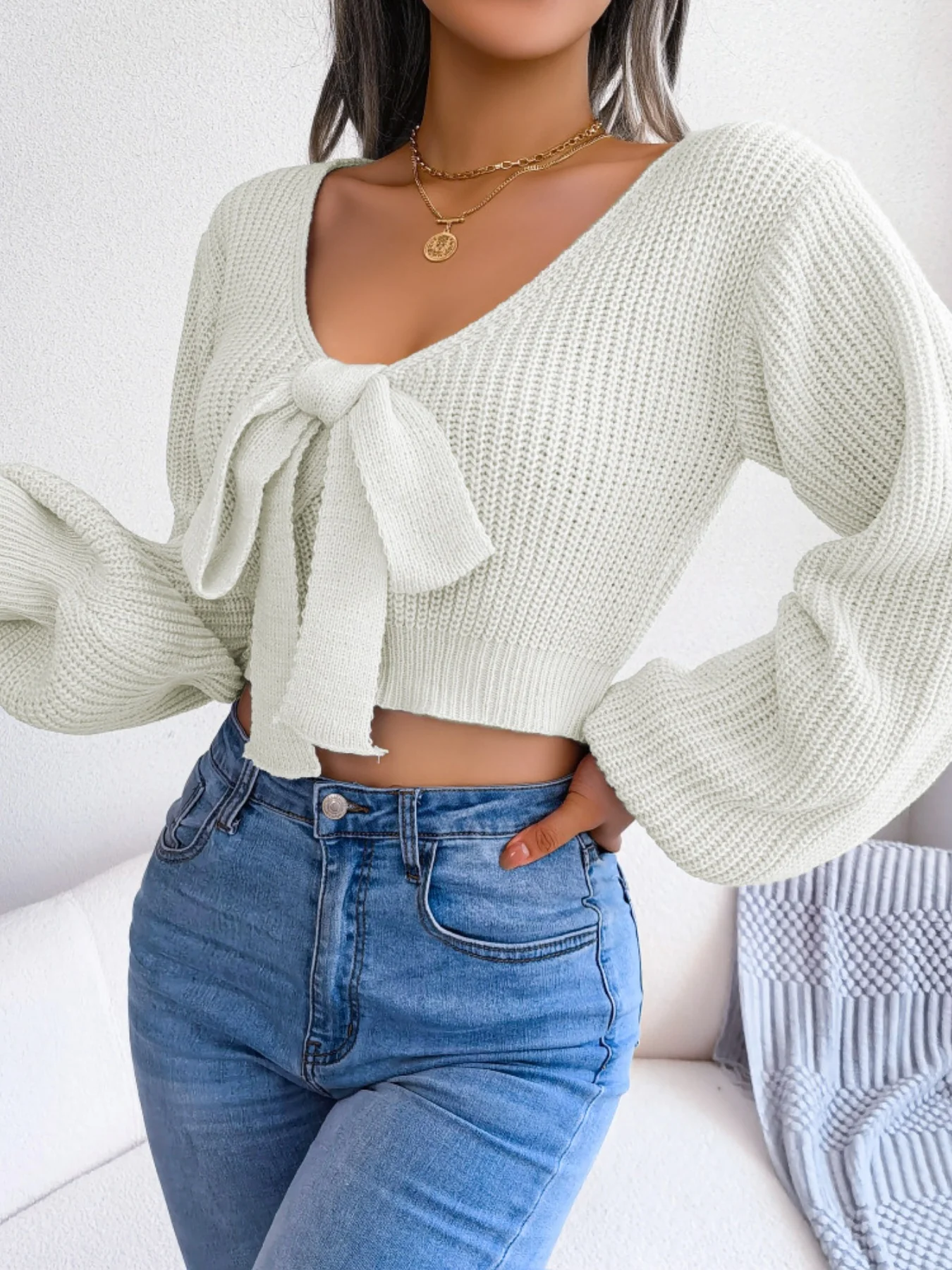 Tie-Front Cropped Sweater - Image 15