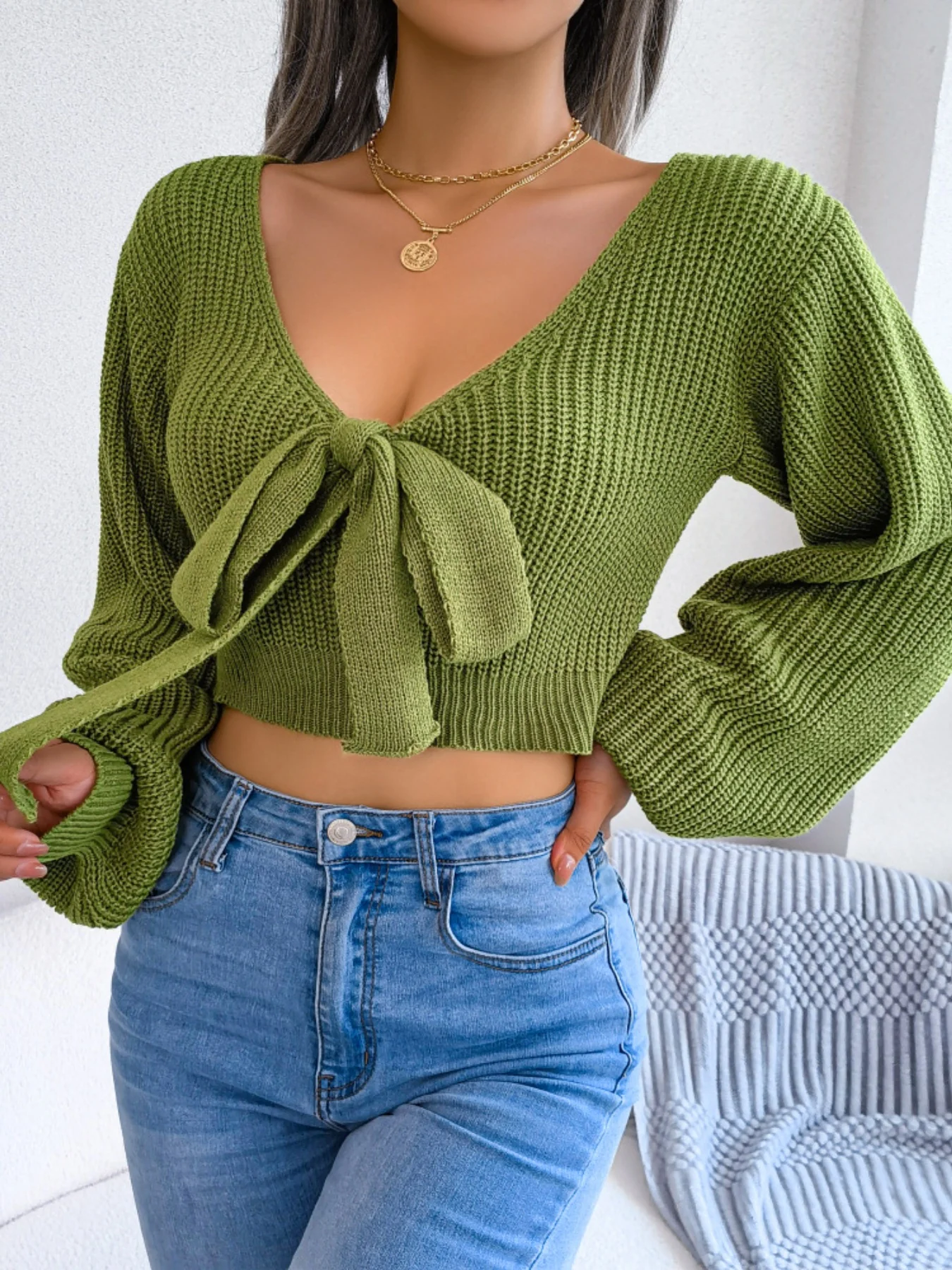 Tie-Front Cropped Sweater - Image 5