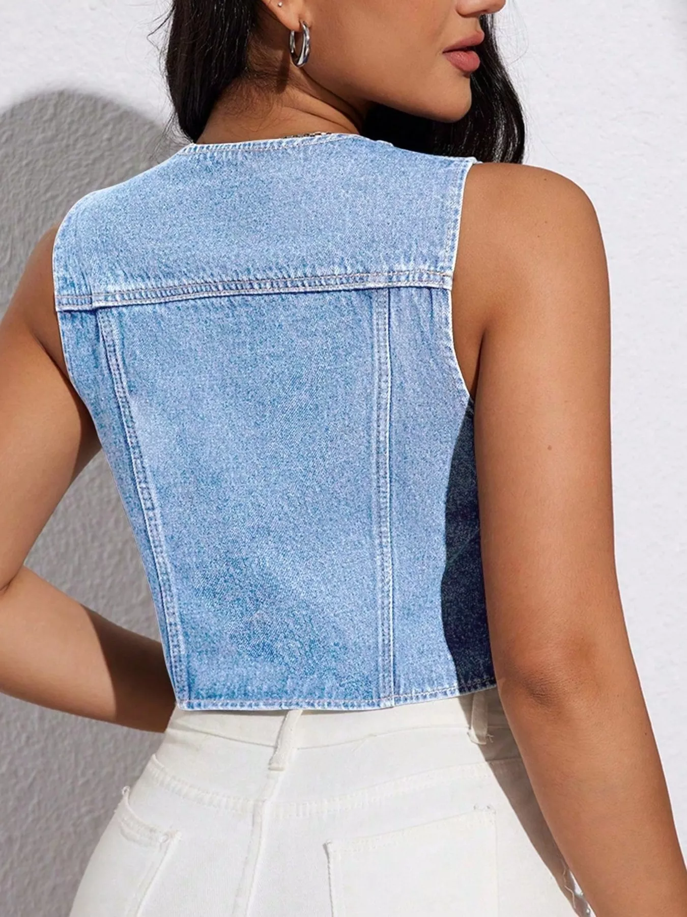 Tie-Front Denim Vest - Image 5