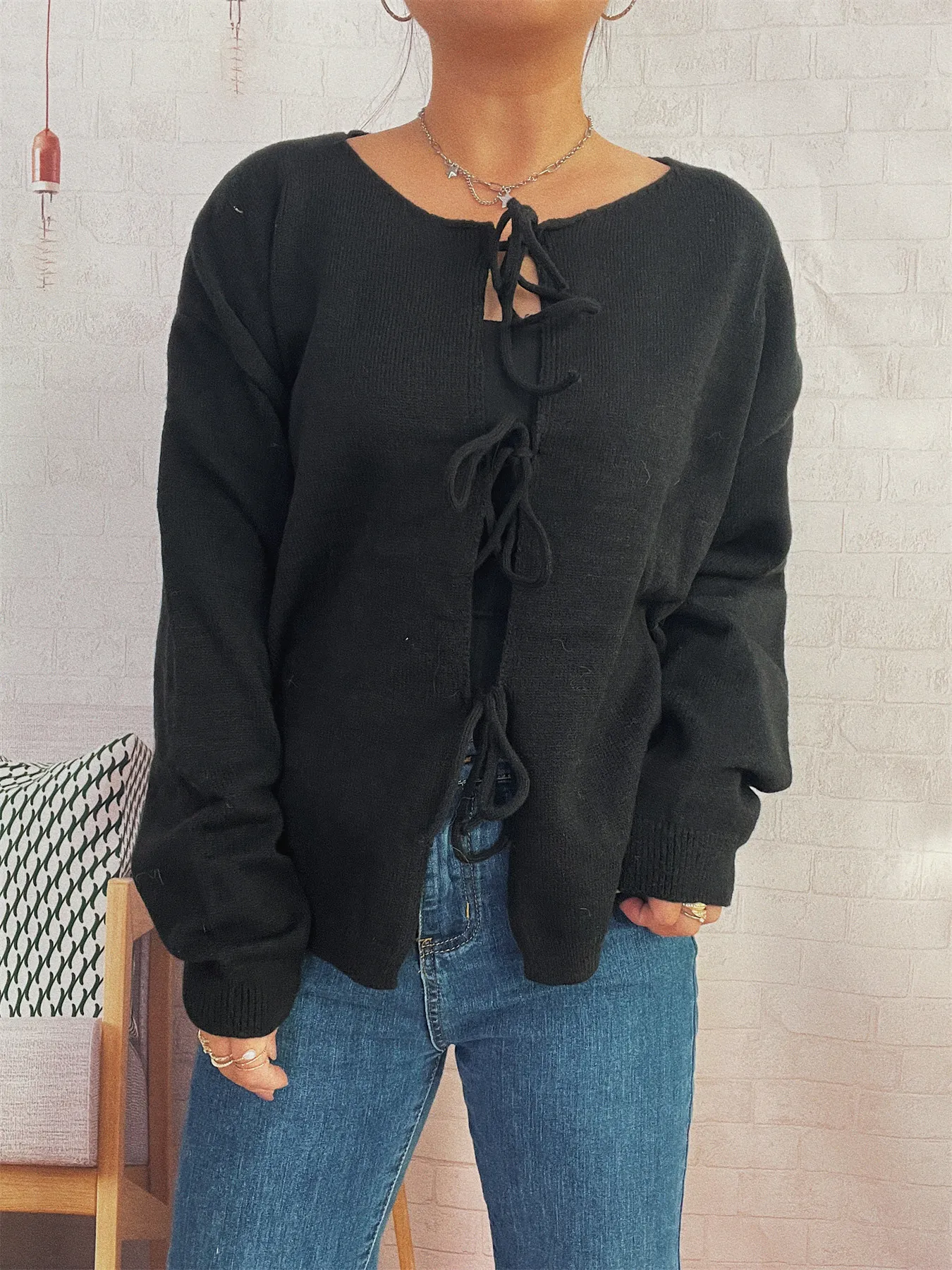 Tie Front Drop Shoulder Cardigan - Image 20