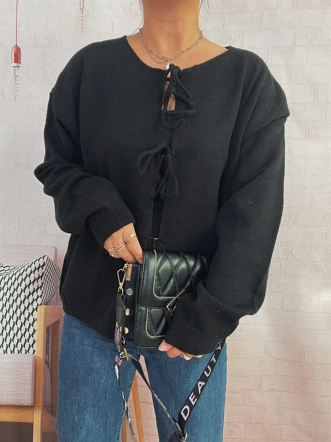 Tie Front Drop Shoulder Cardigan - Image 21