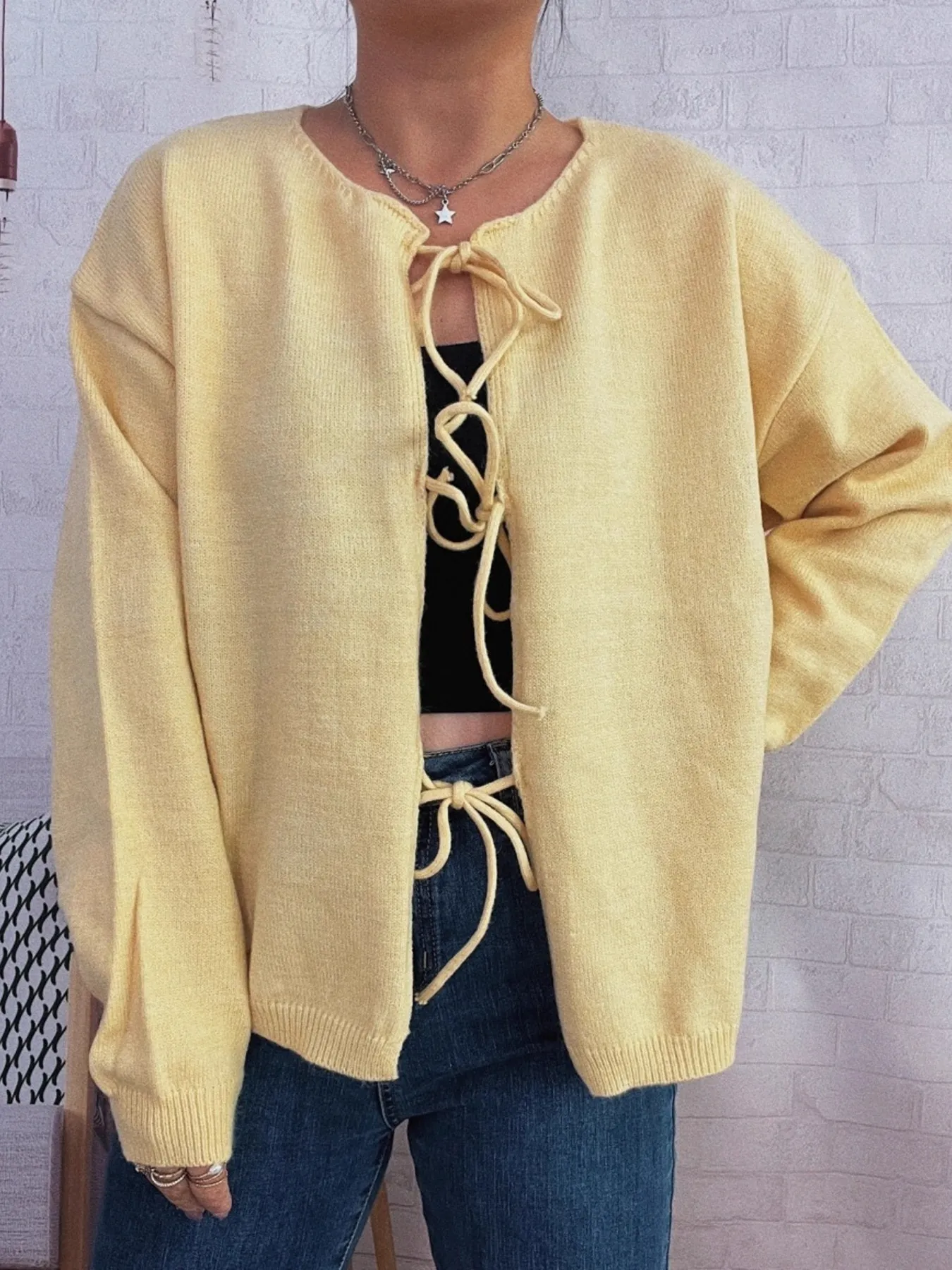 Tie Front Drop Shoulder Cardigan - Image 4