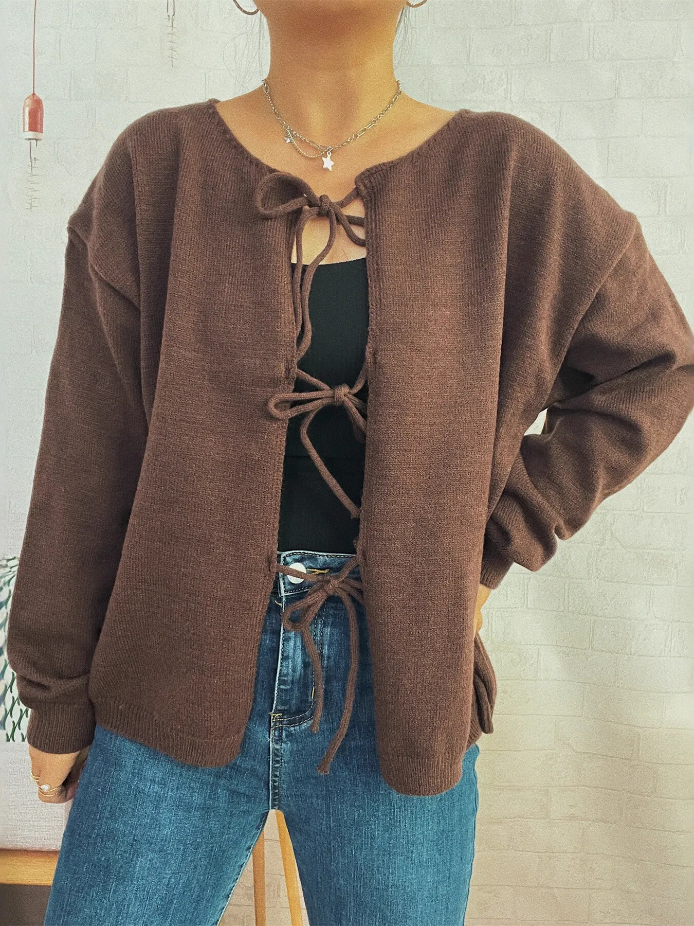 Tie Front Drop Shoulder Cardigan - Image 8