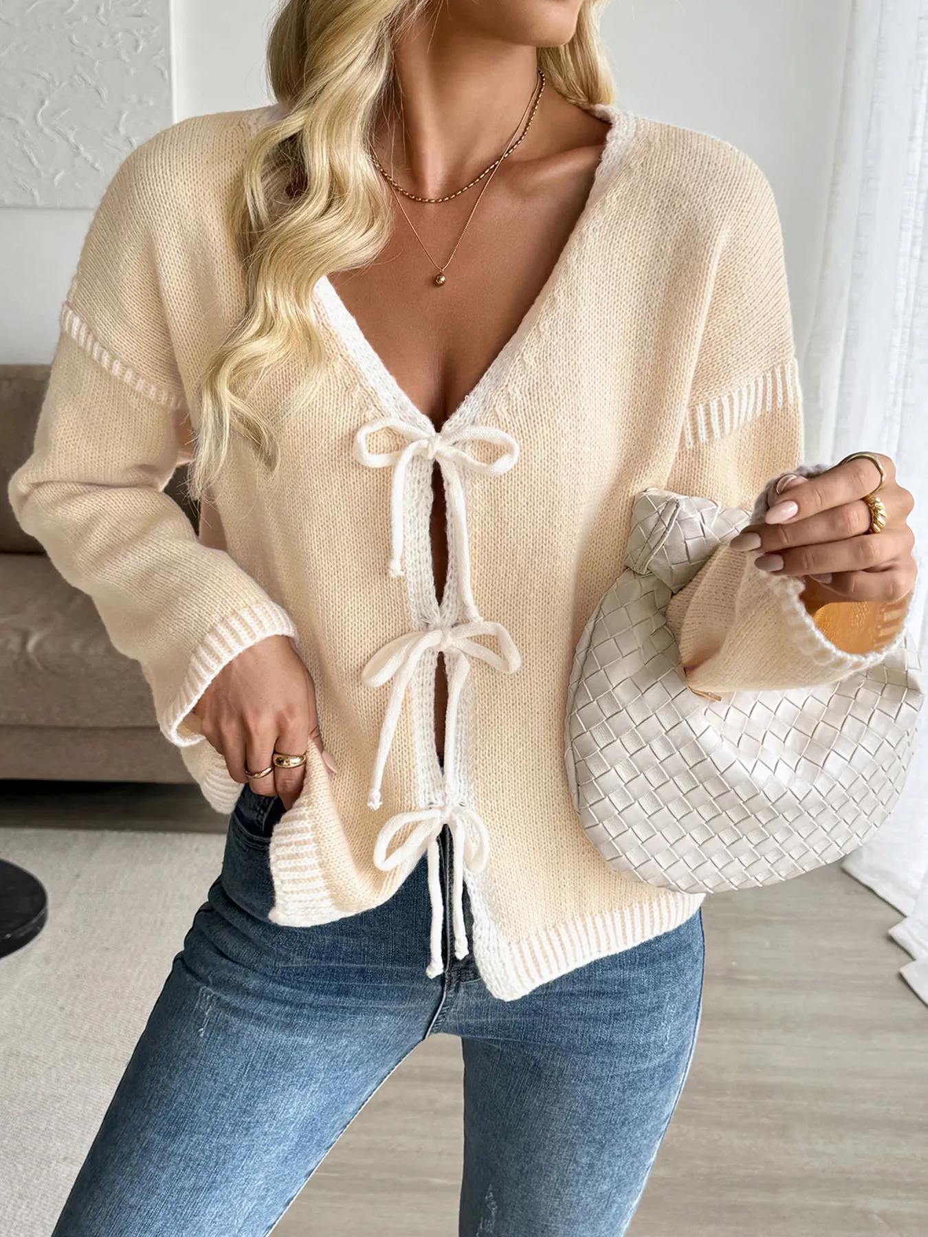 Tie-Front Long Sleeve Cardigan - Image 5