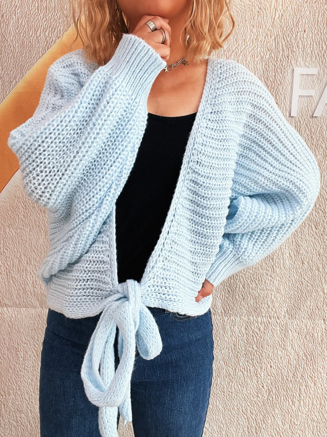 Tie Front Long Sleeve Cardigan - Image 3