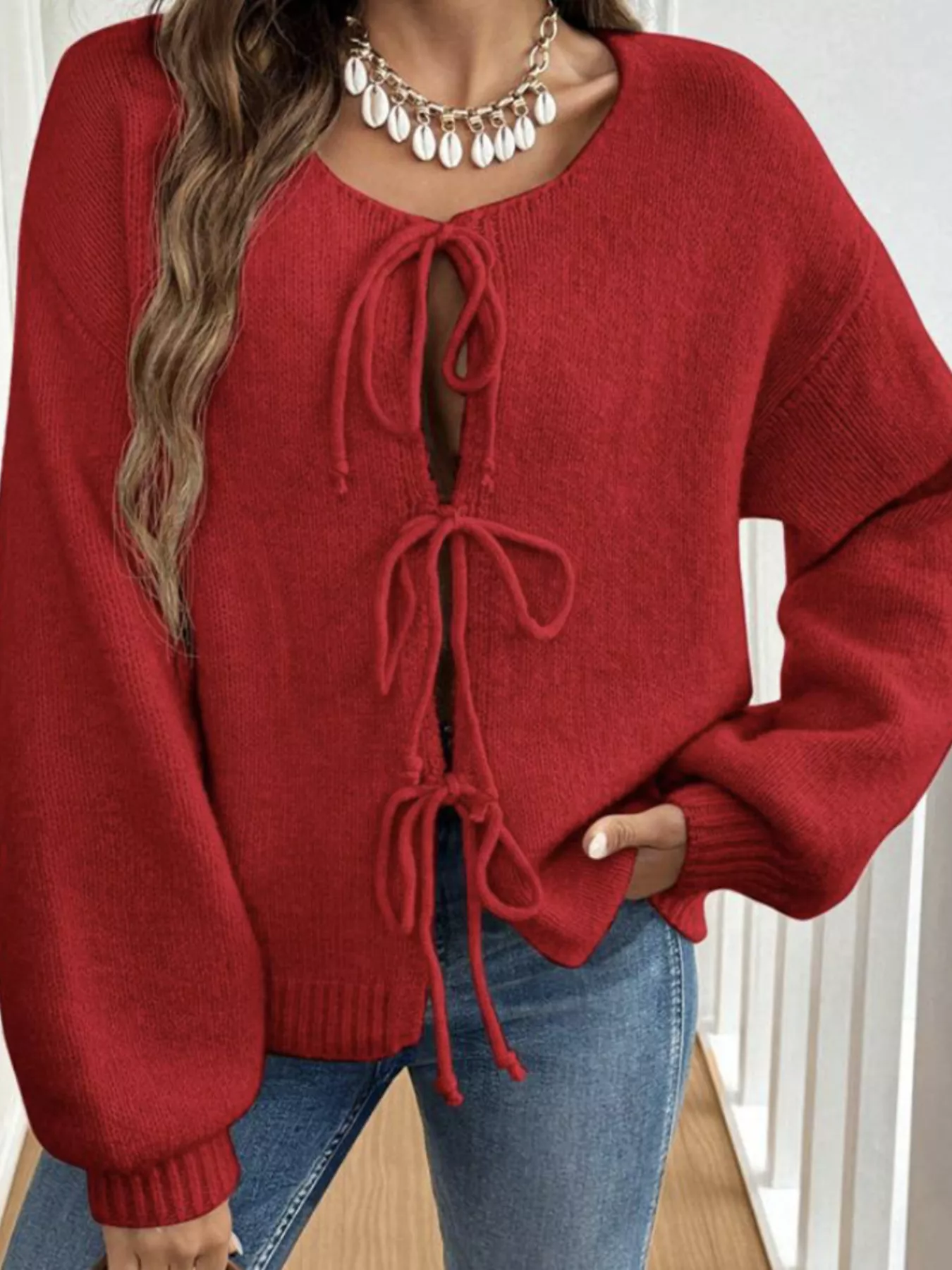 Tie-Front Long Sleeve Cardigan - Image 13