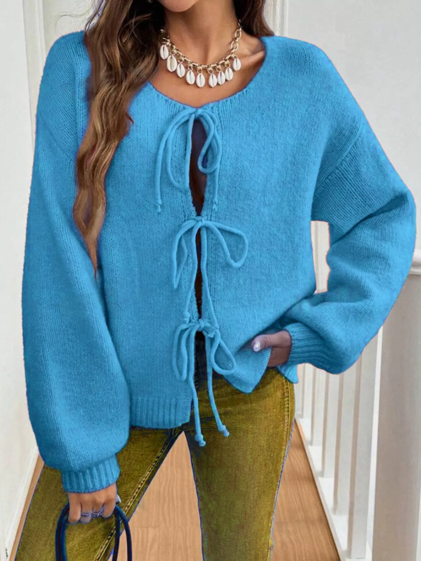 Tie-Front Long Sleeve Cardigan - Image 15