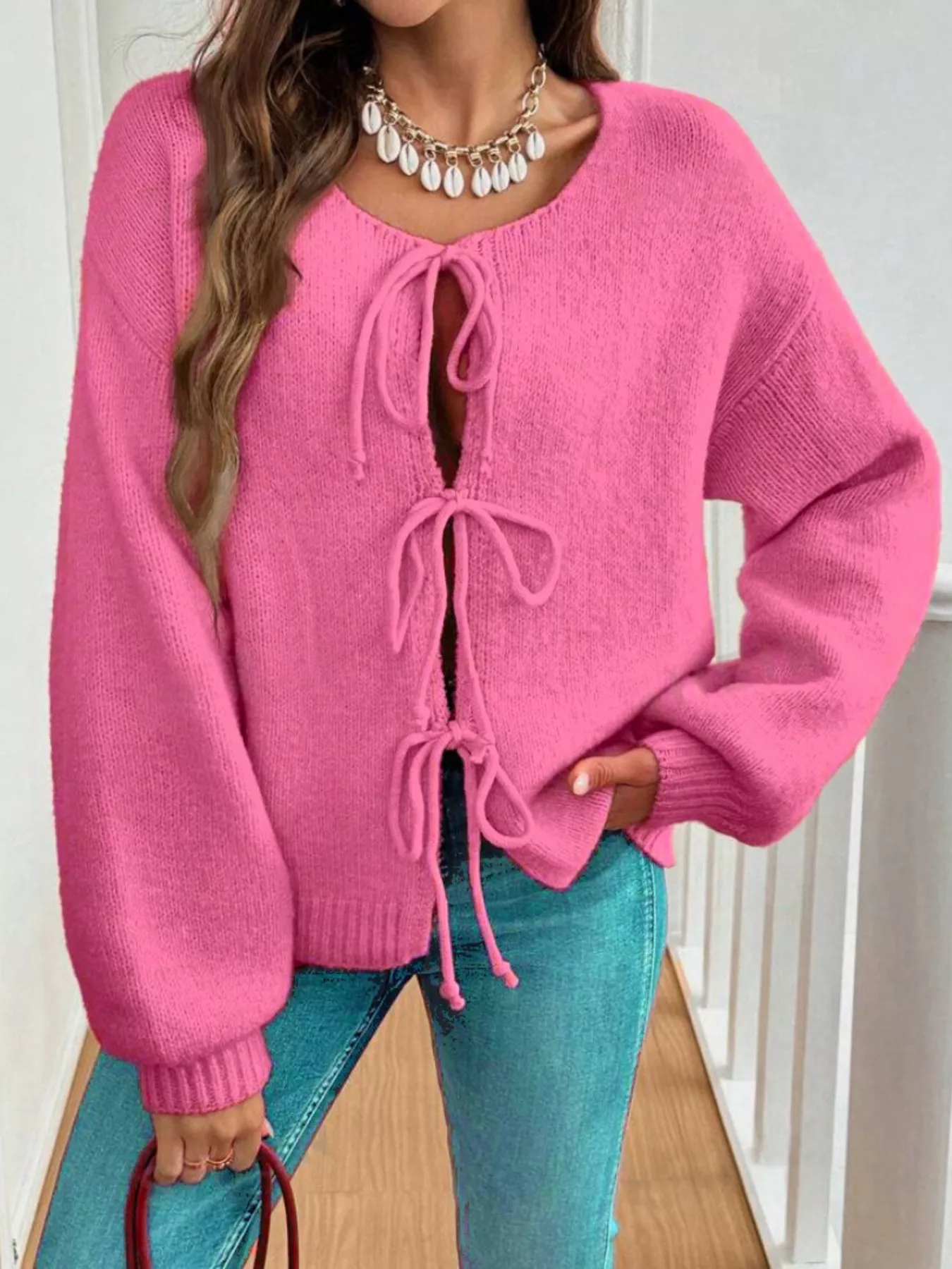 Tie-Front Long Sleeve Cardigan - Image 5