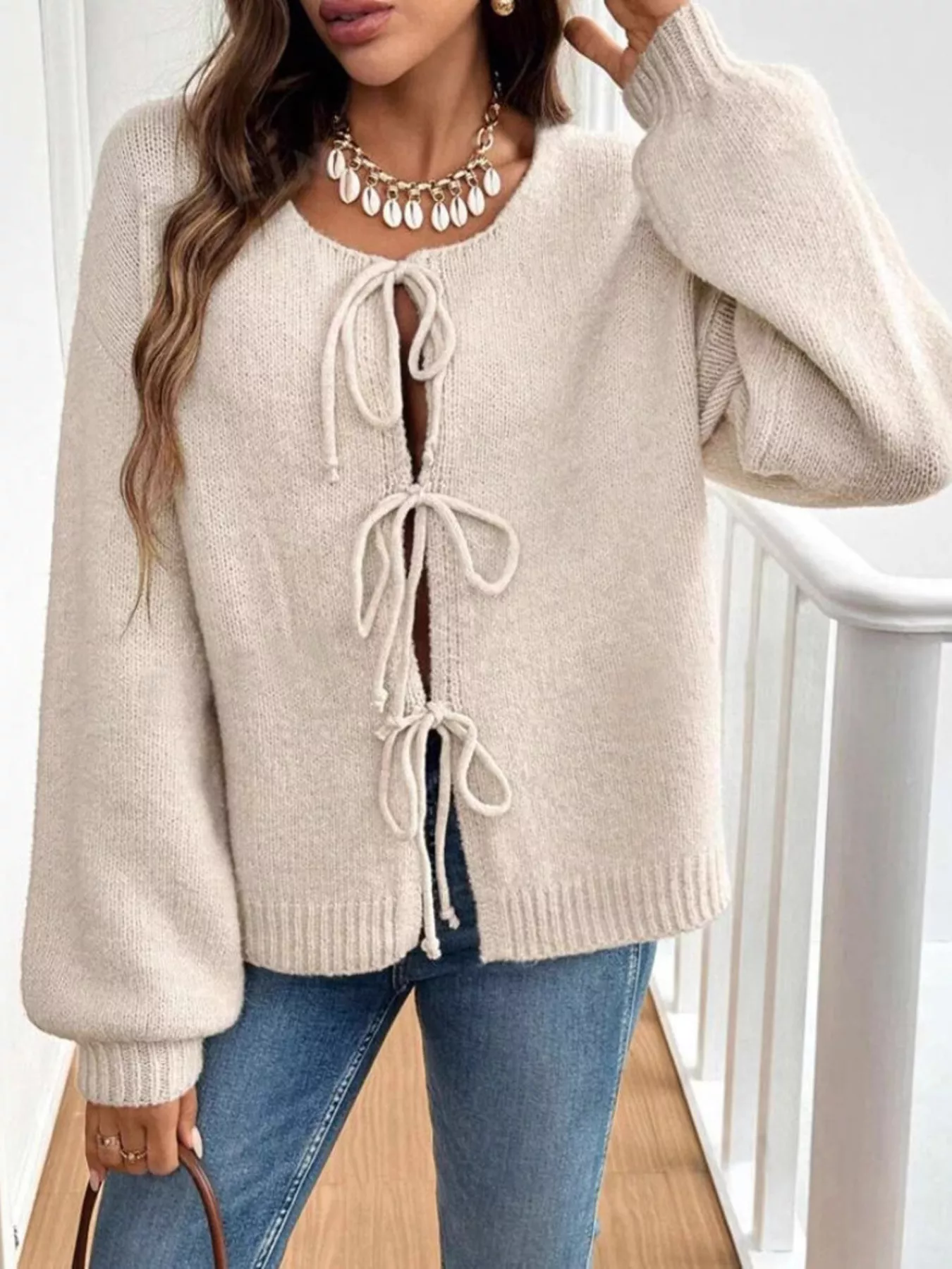 Tie-Front Long Sleeve Cardigan - Image 9