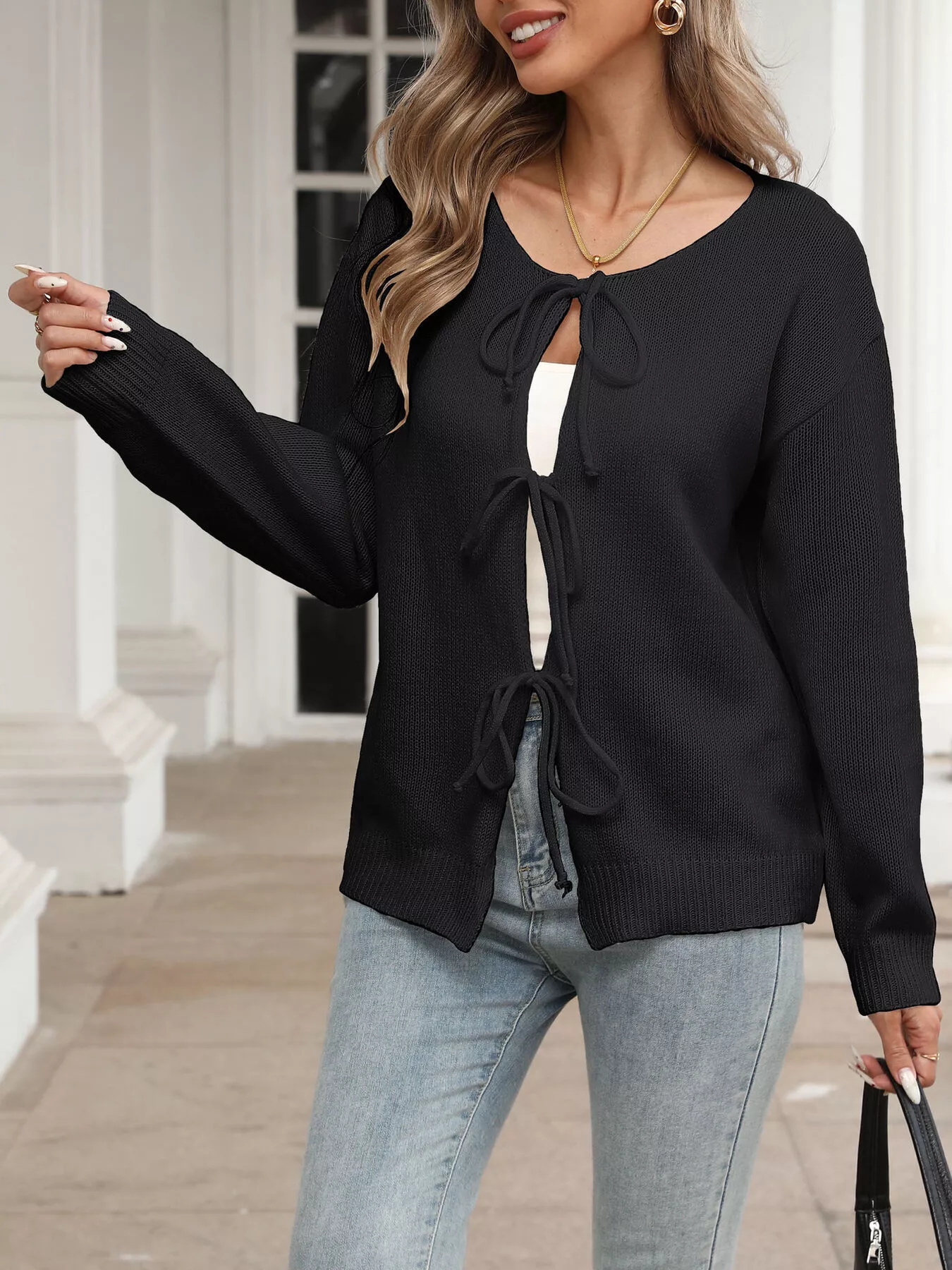Tie-Front Long Sleeve Cardigan - Image 10