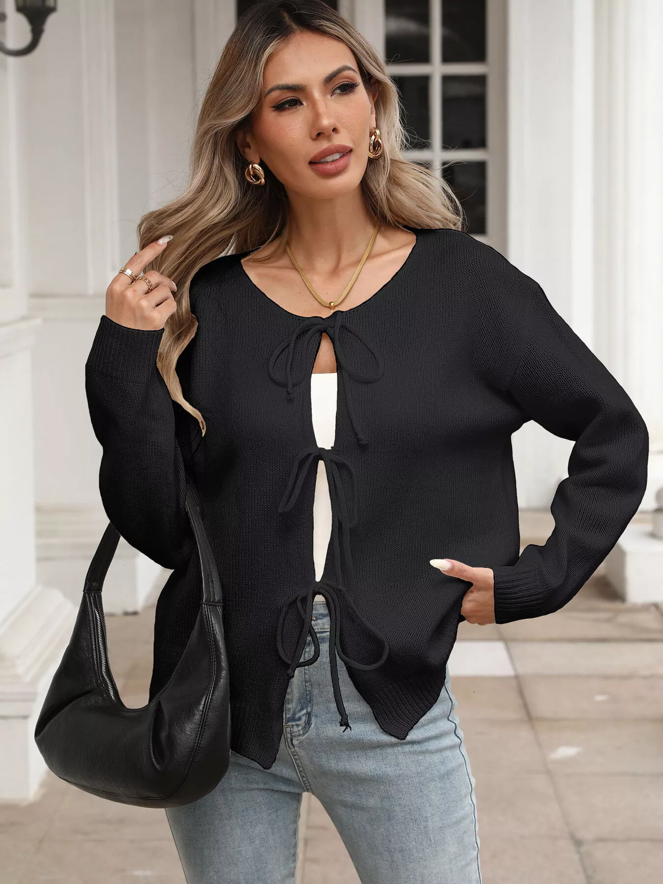 Tie-Front Long Sleeve Cardigan - Image 7