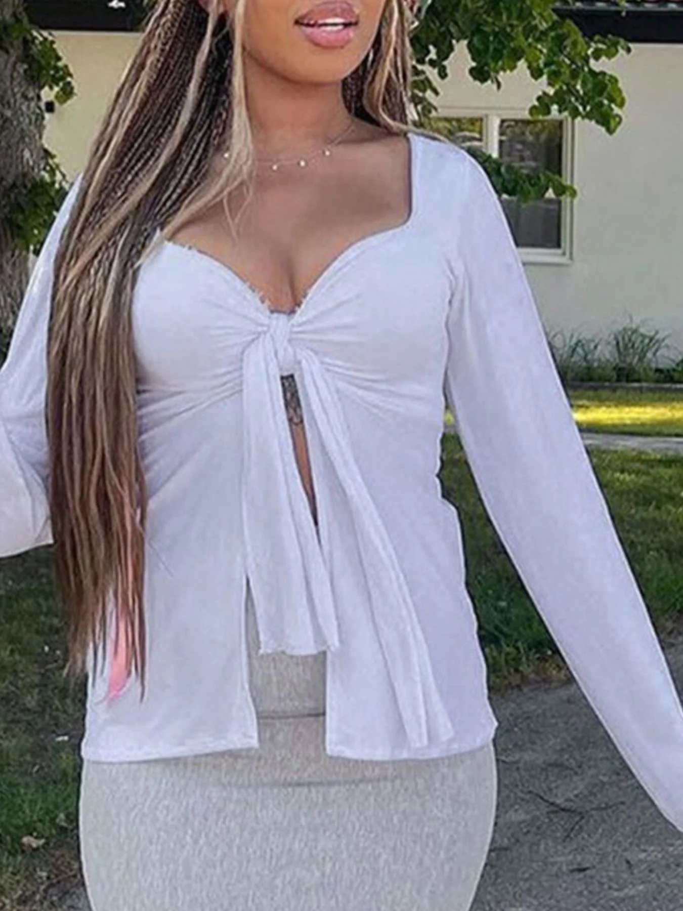Tie-Front Long Sleeve T-Shirt - Image 4