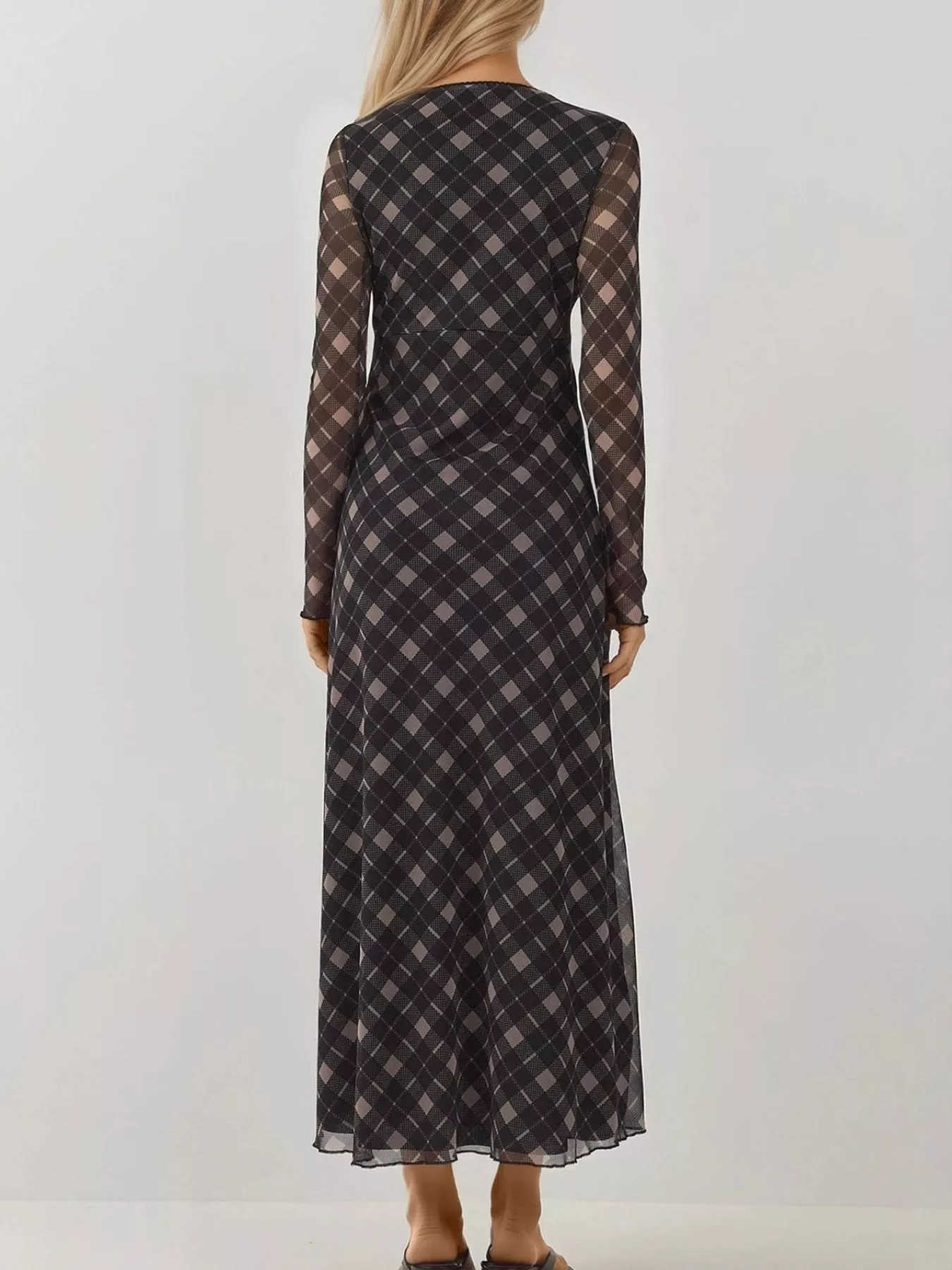 Tie Front Plaid Long Sleeve Dress - Image 4
