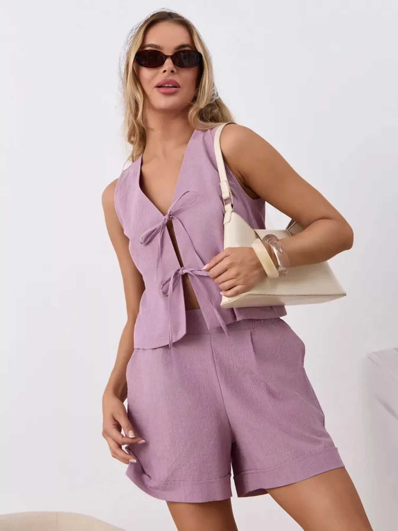 Tie-Front Sleeveless Top and Shorts Set - Image 21