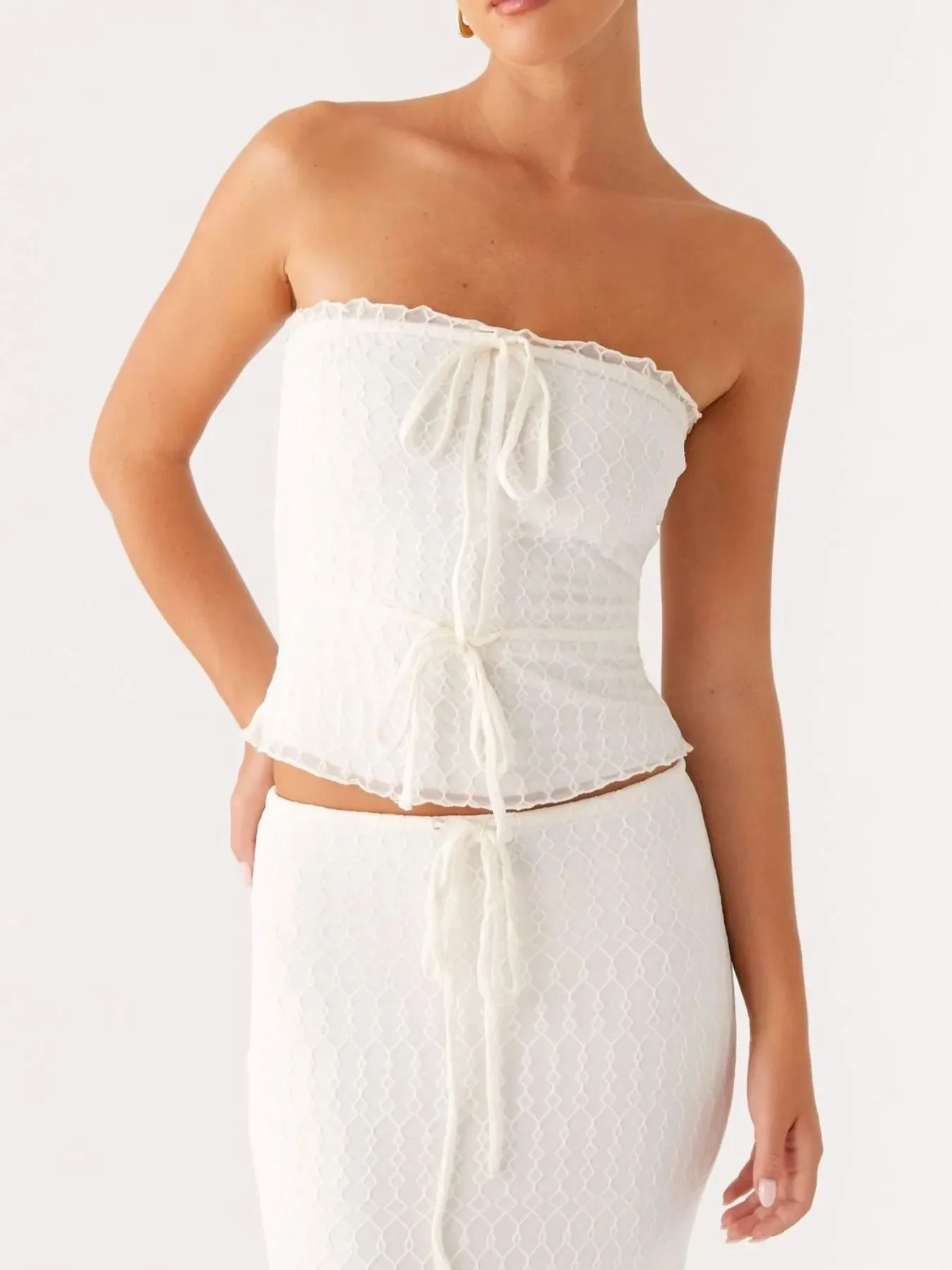 Tie Front Tube Top and Maxi Skirt Set - Image 2