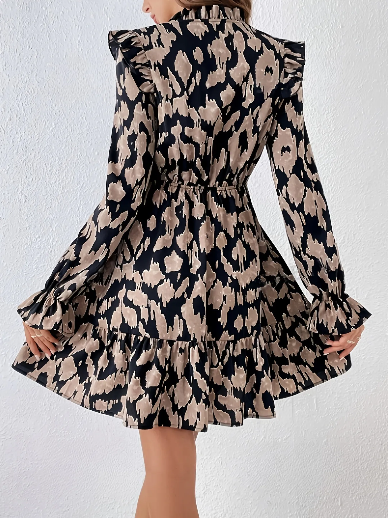 Tie Neck Flounce Sleeve Dress - Image 3