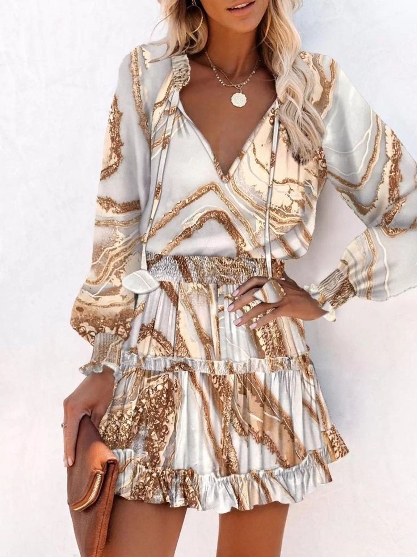 Tie Neck Lantern Sleeve Dress - Image 14