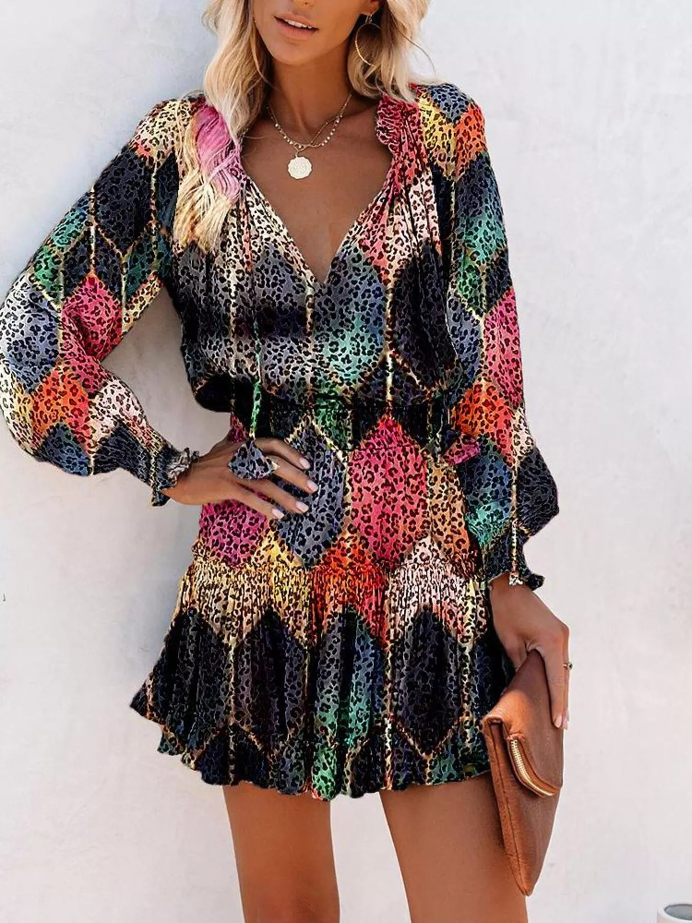 Tie Neck Lantern Sleeve Dress - Image 16