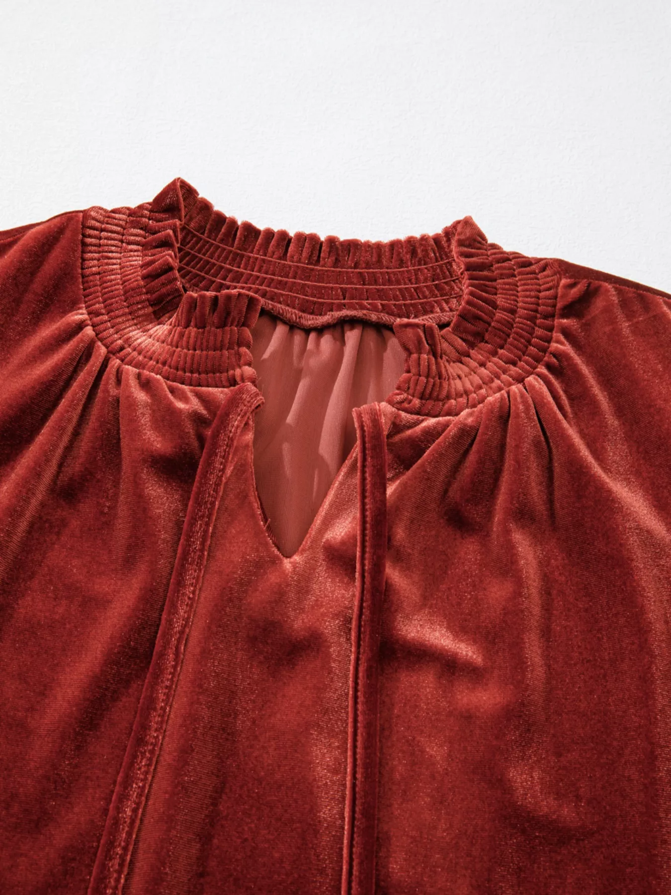 Tie Neck Puff Sleeve Velvet Dress - Image 10