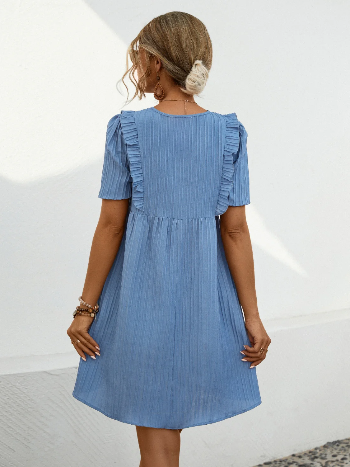 Tie Neck Short Sleeve Mini Dress - Image 2