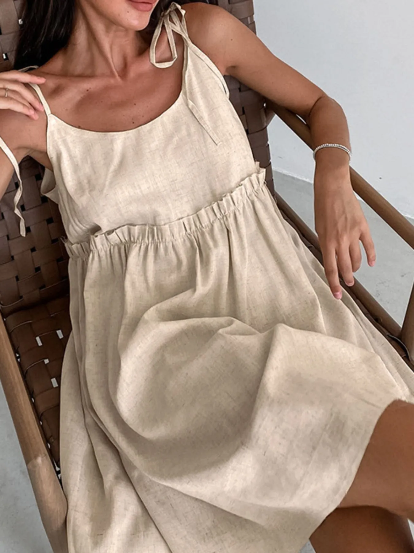Tie-Shoulder Frill Mini Dress - Image 2