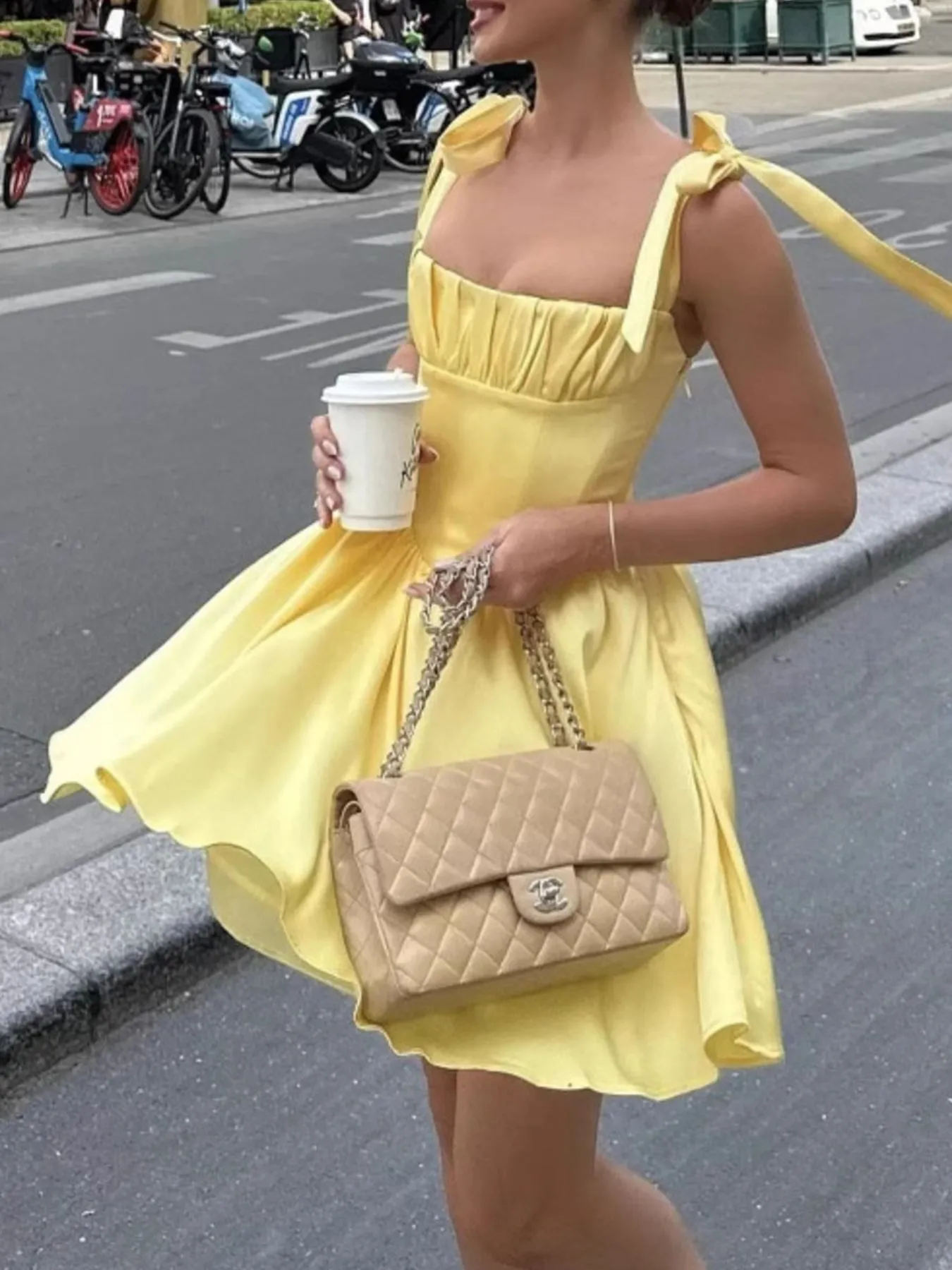 Tie-Shoulder Square Neck Mini Dress