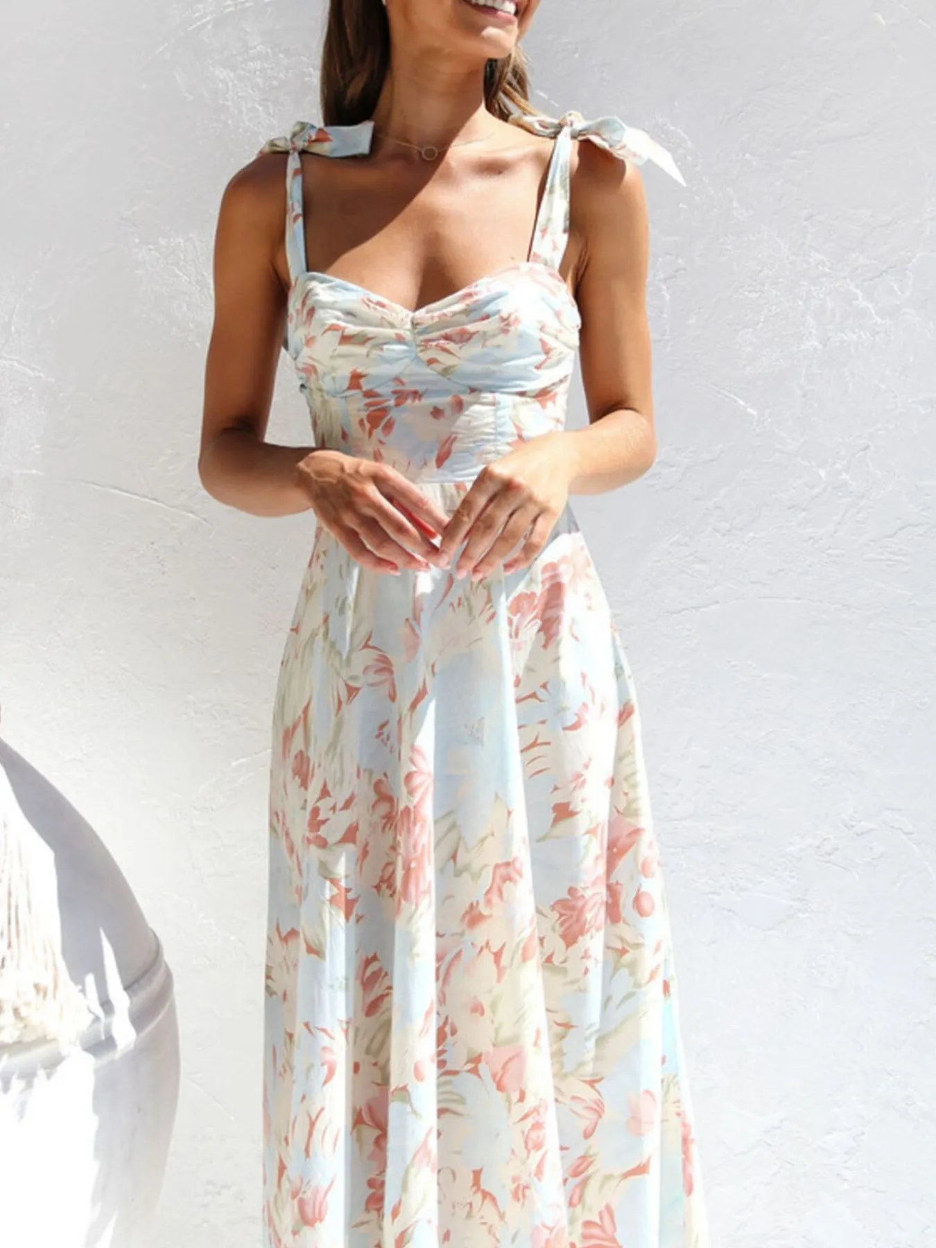 Tie-Shoulder Sweetheart Neck Summer Dress - Image 10
