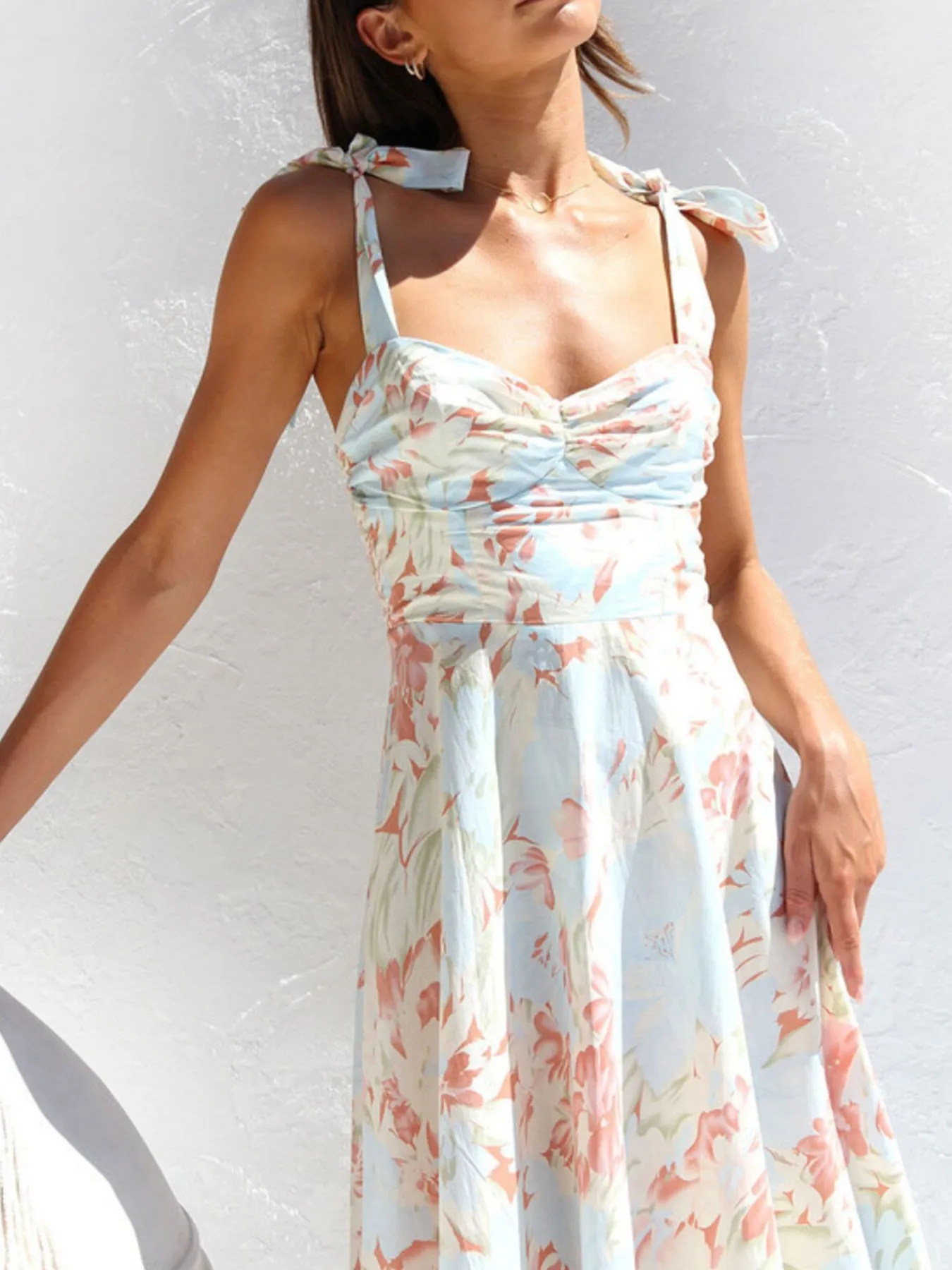 Tie-Shoulder Sweetheart Neck Summer Dress - Image 7