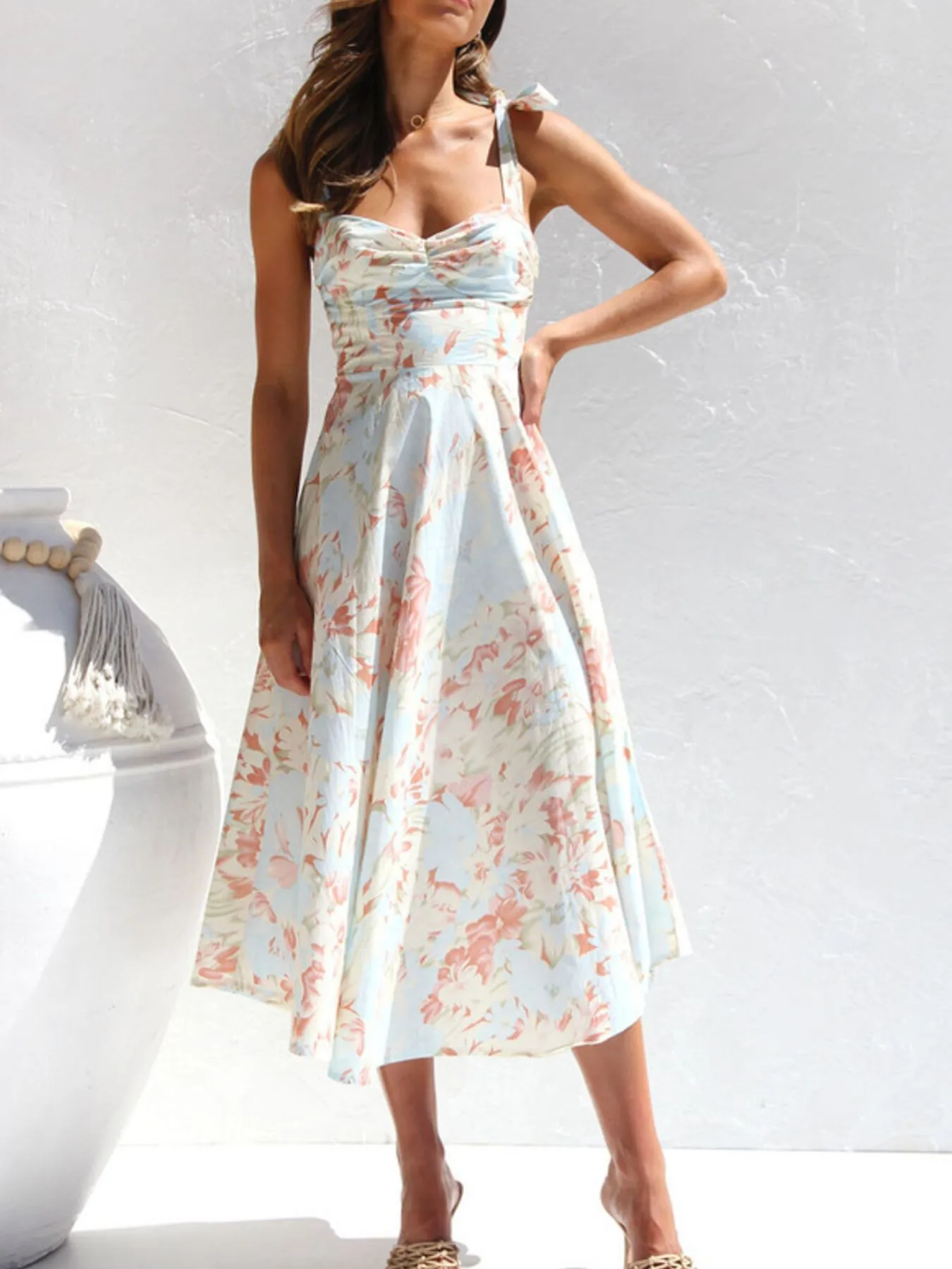 Tie-Shoulder Sweetheart Neck Summer Dress - Image 8