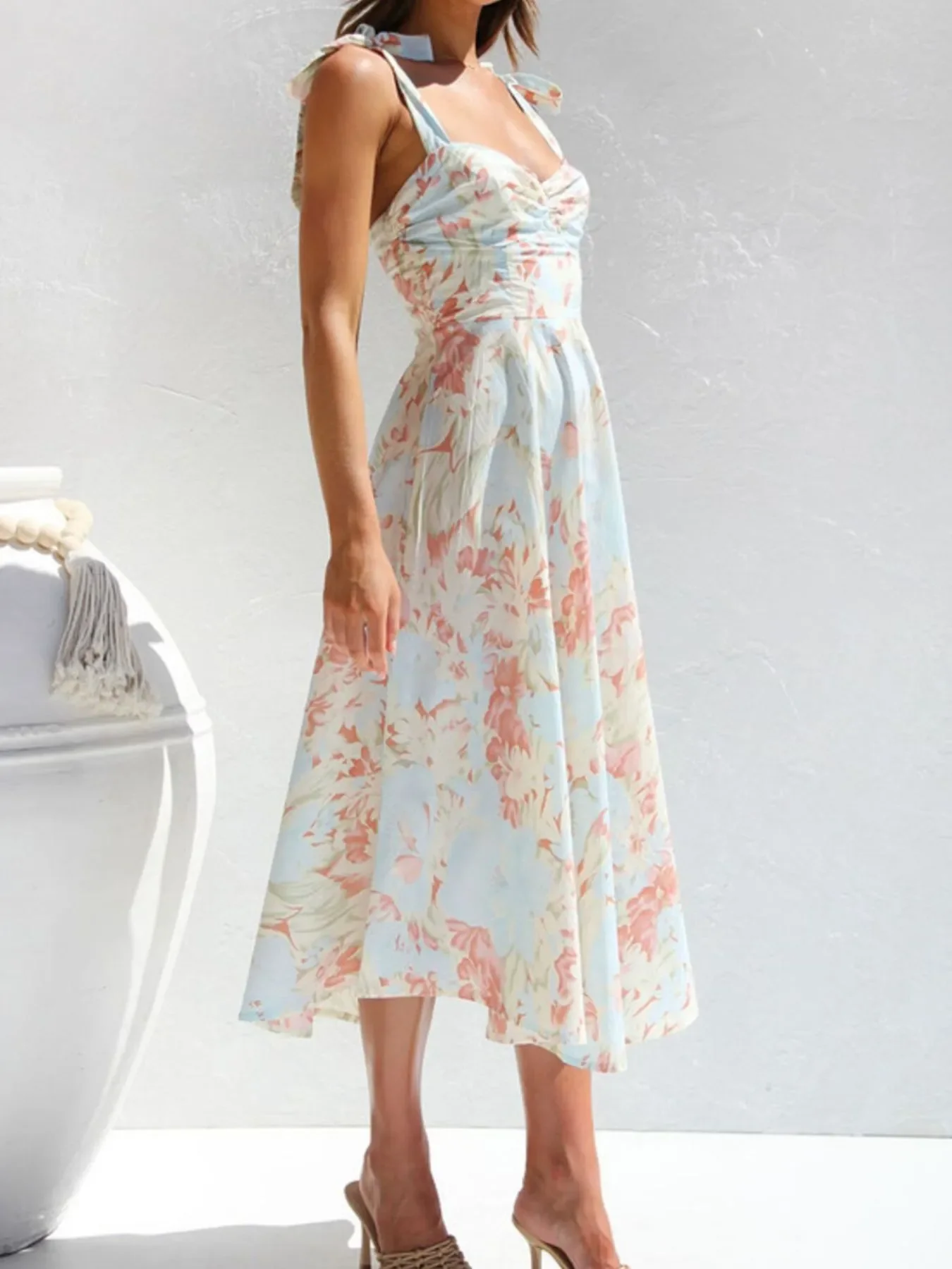 Tie-Shoulder Sweetheart Neck Summer Dress - Image 9