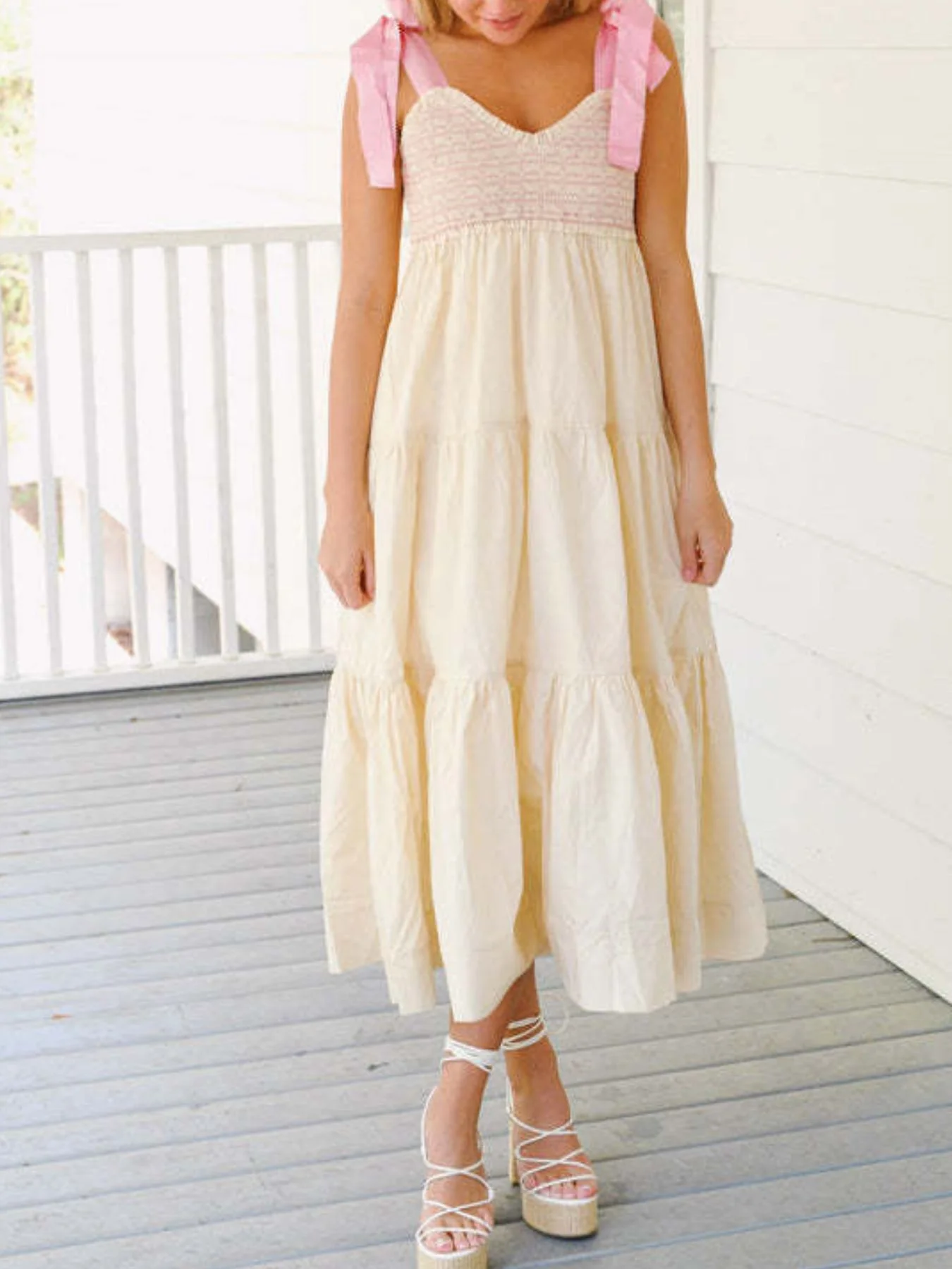 Tie Shoulder Tiered Midi Dress - Image 4