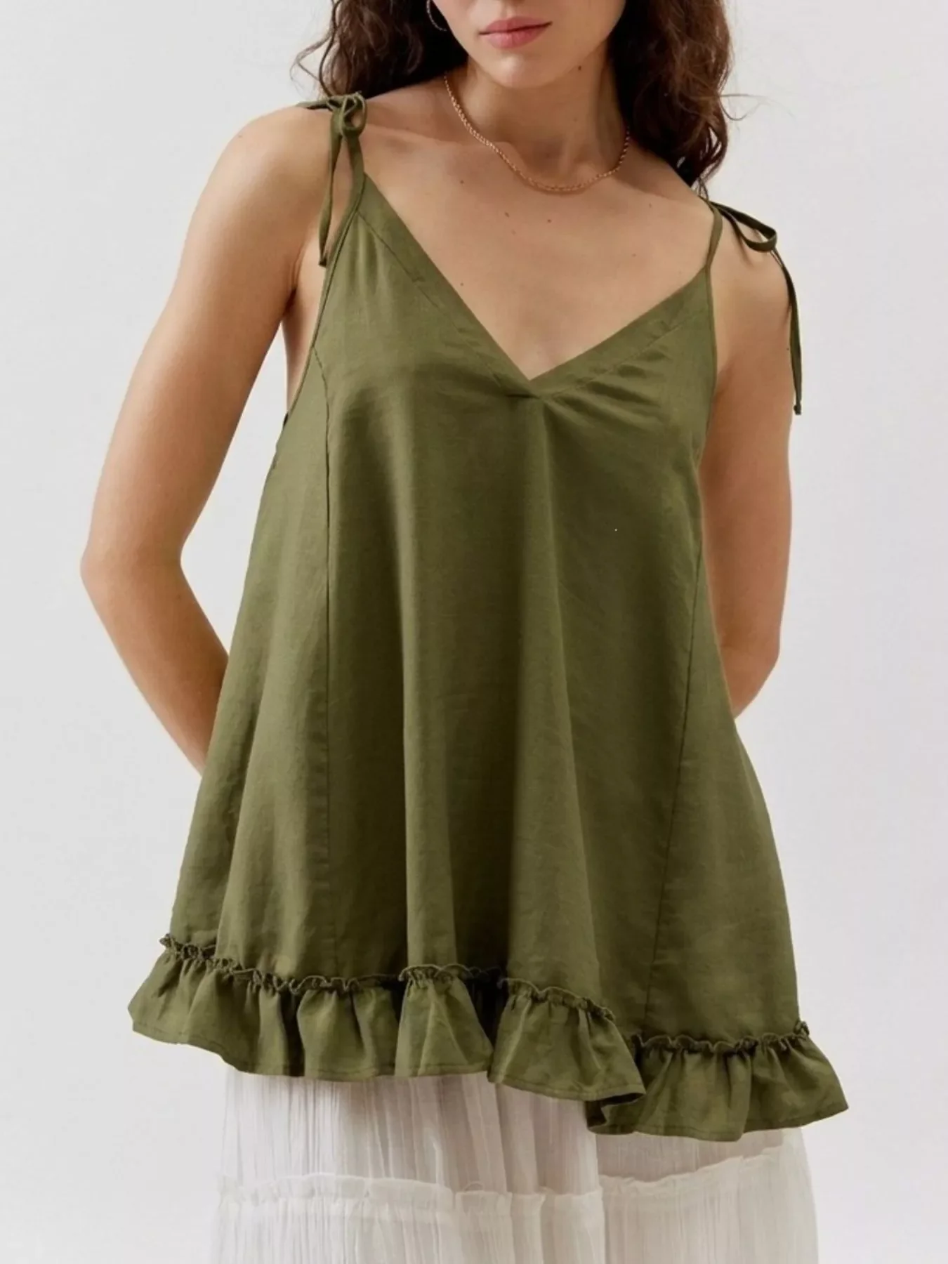 Tie-Strap Ruffle Hem Cami - Image 5