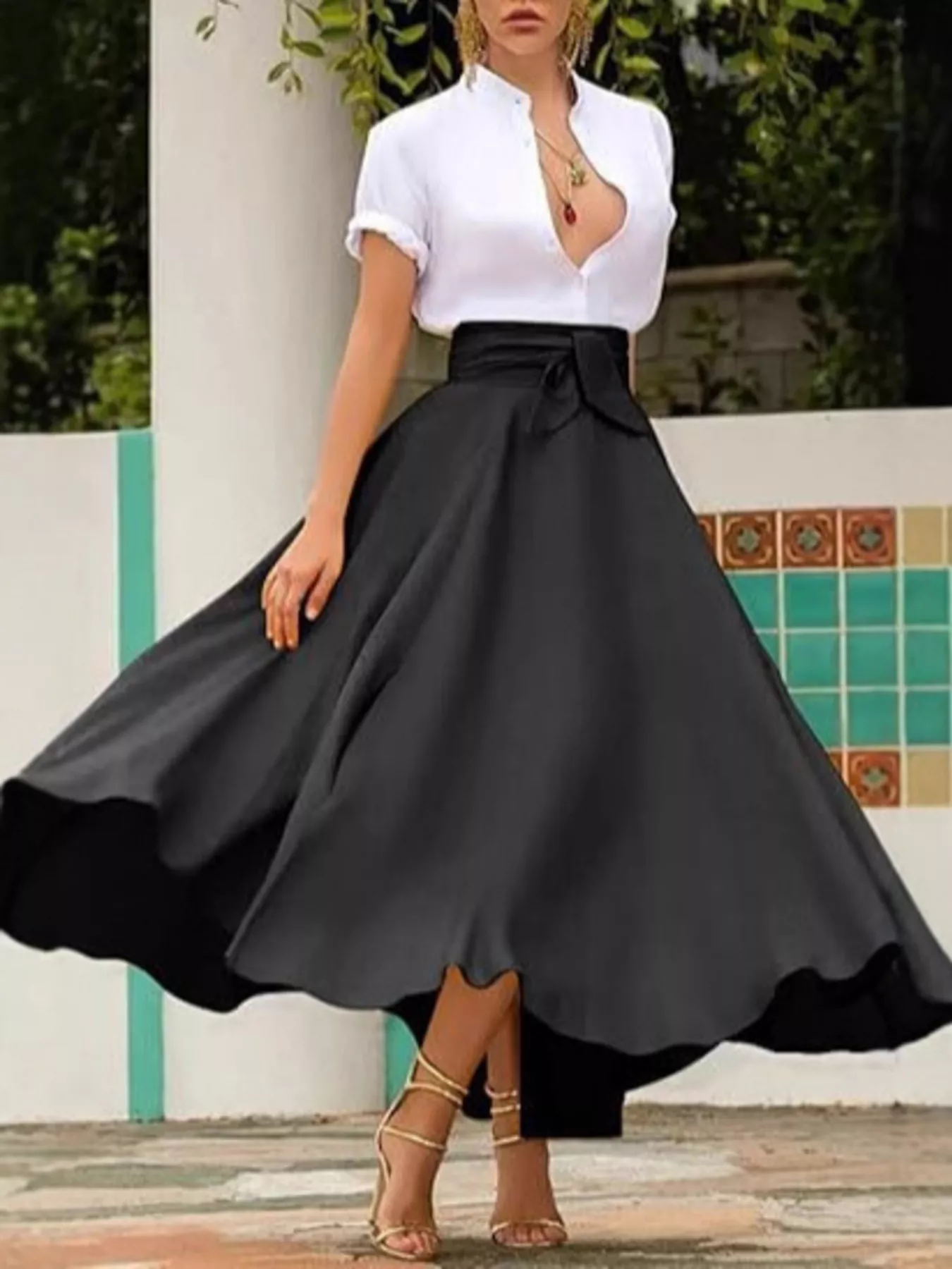 Tie-Waist A-Line Midi Skirt - Image 4