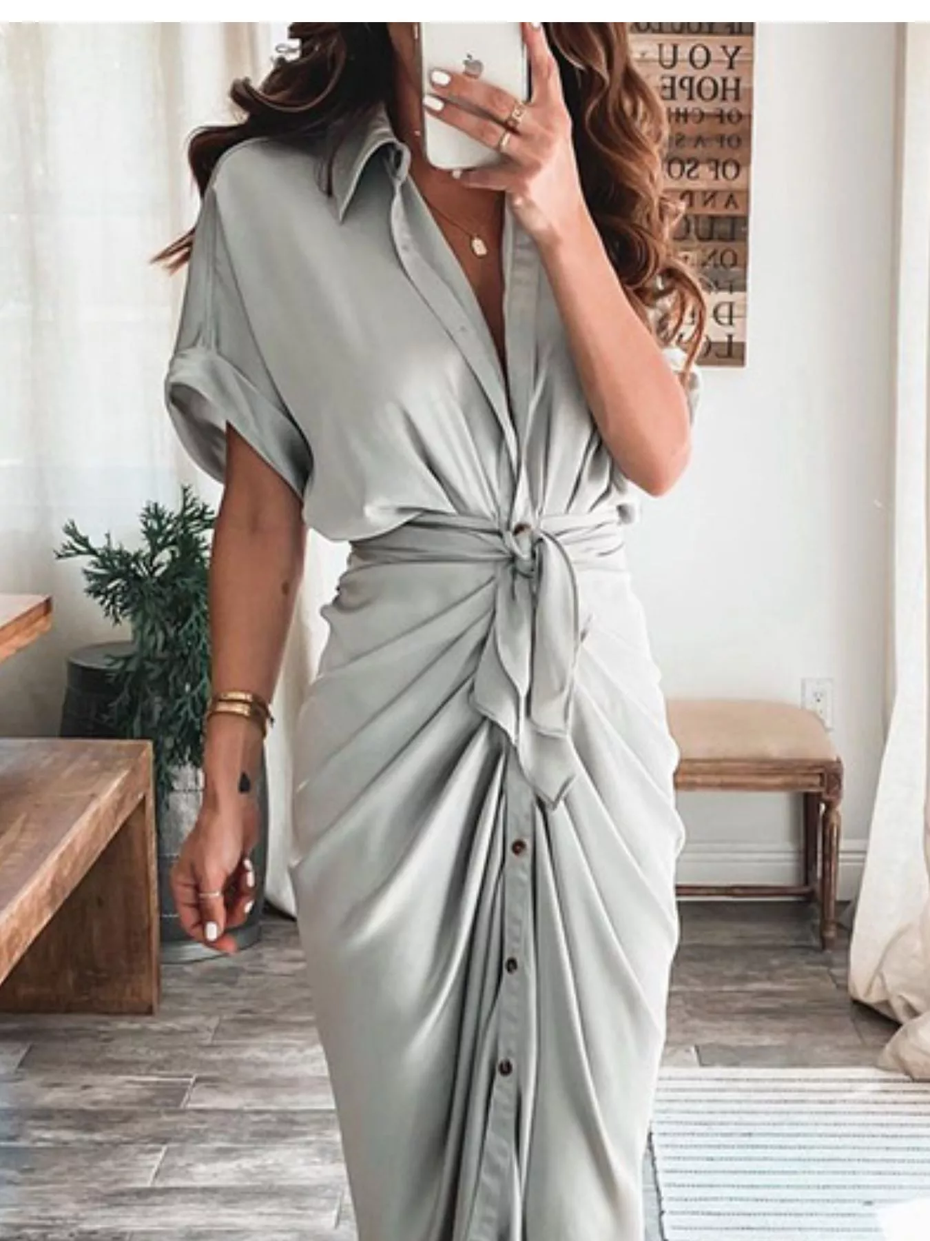 Tie-Waist Button-Down Midi Dress - Image 2