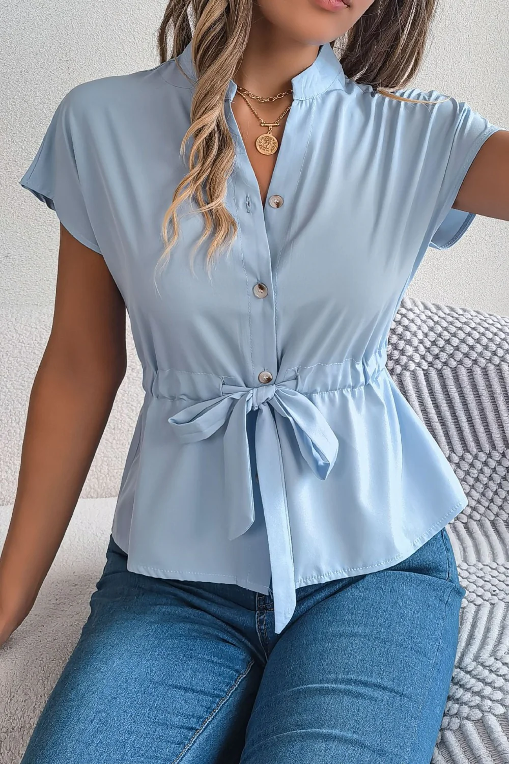 Tie Waist Button-Down Shirt - Image 3