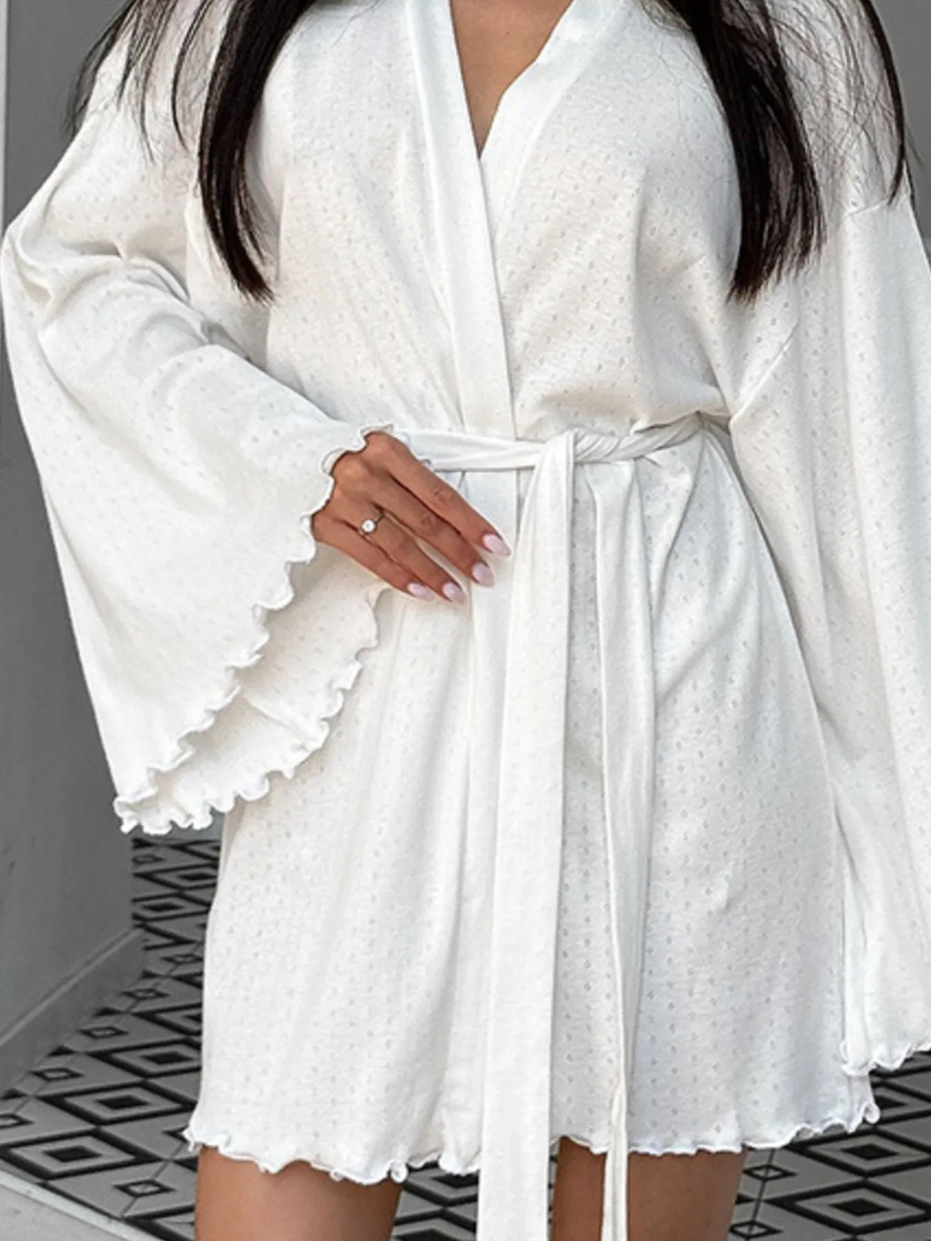 Tie Waist Kimono Sleeve Lounge Nightgown - Image 13