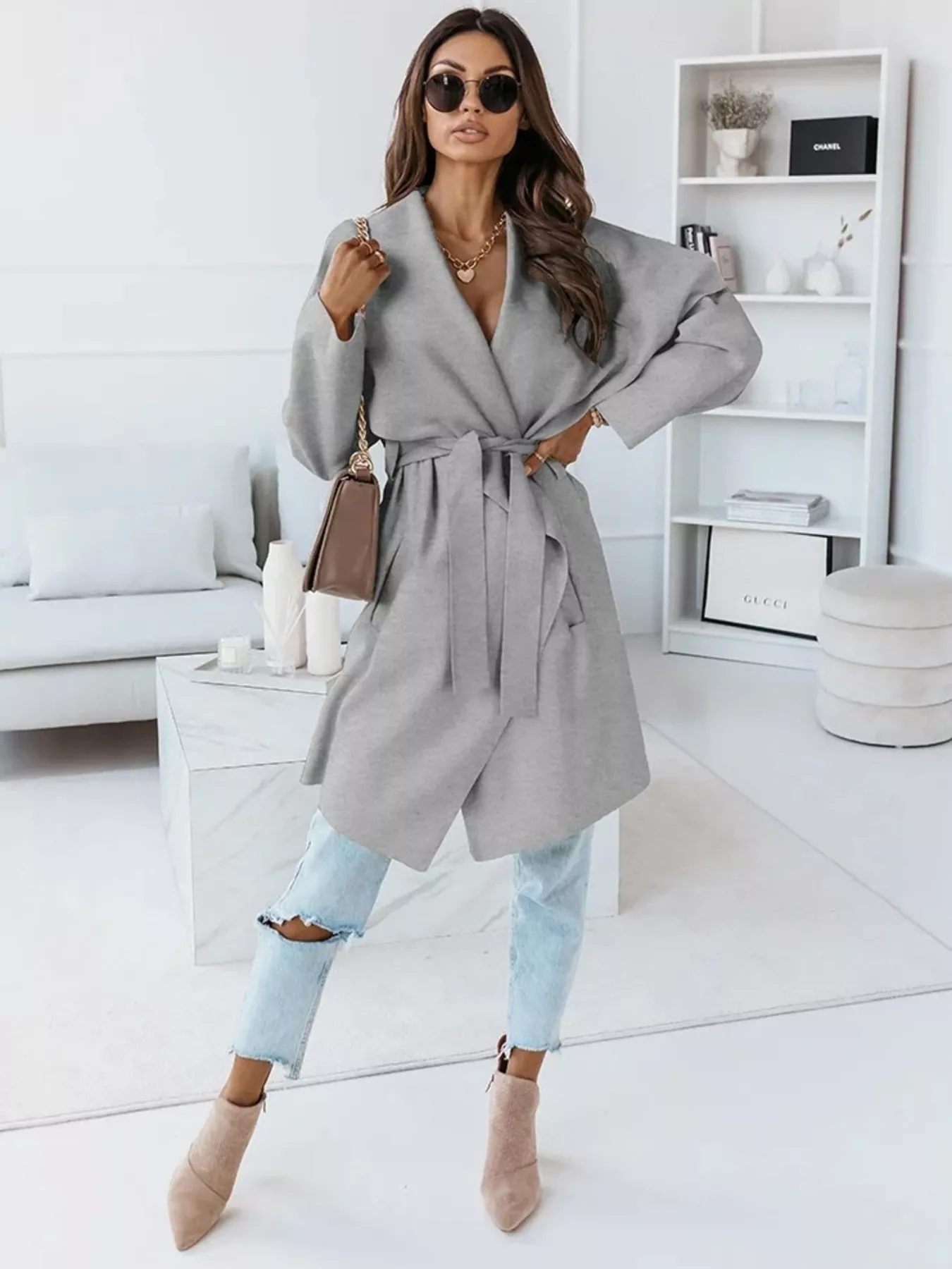 Tie Waist Long Sleeve Outerwear - Image 10
