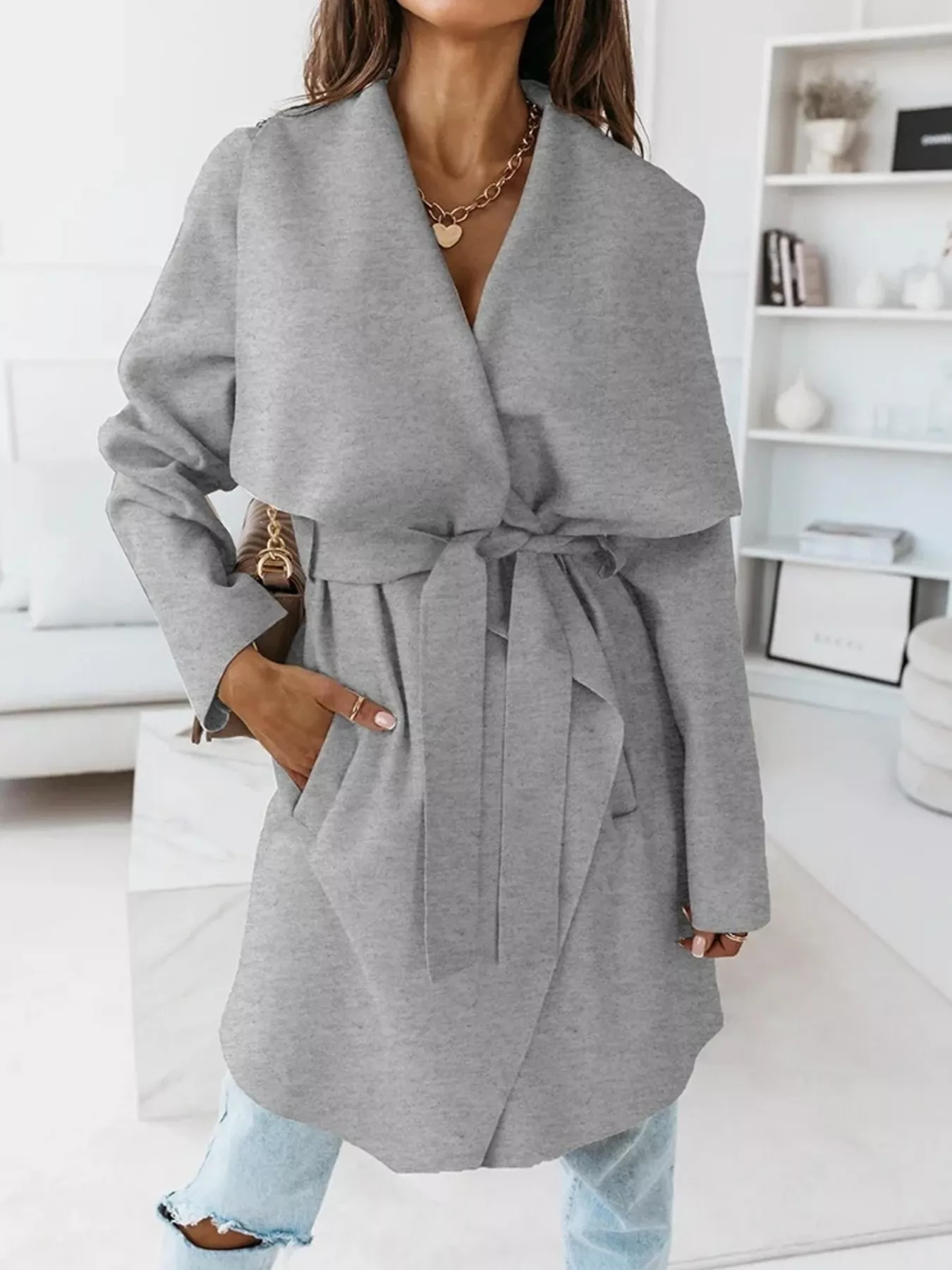 Tie Waist Long Sleeve Outerwear - Image 6