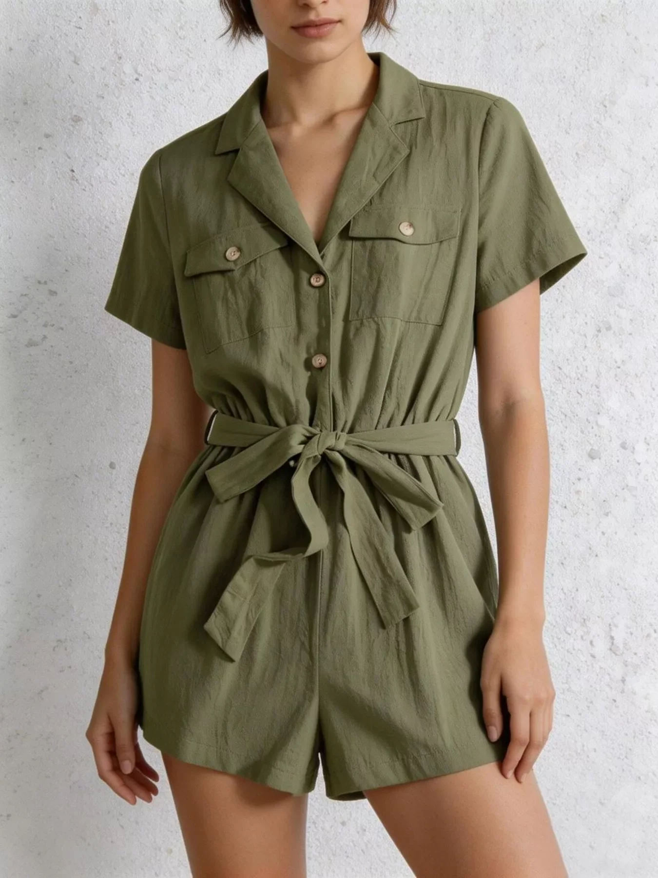 Tie Waist Short Sleeve Romper