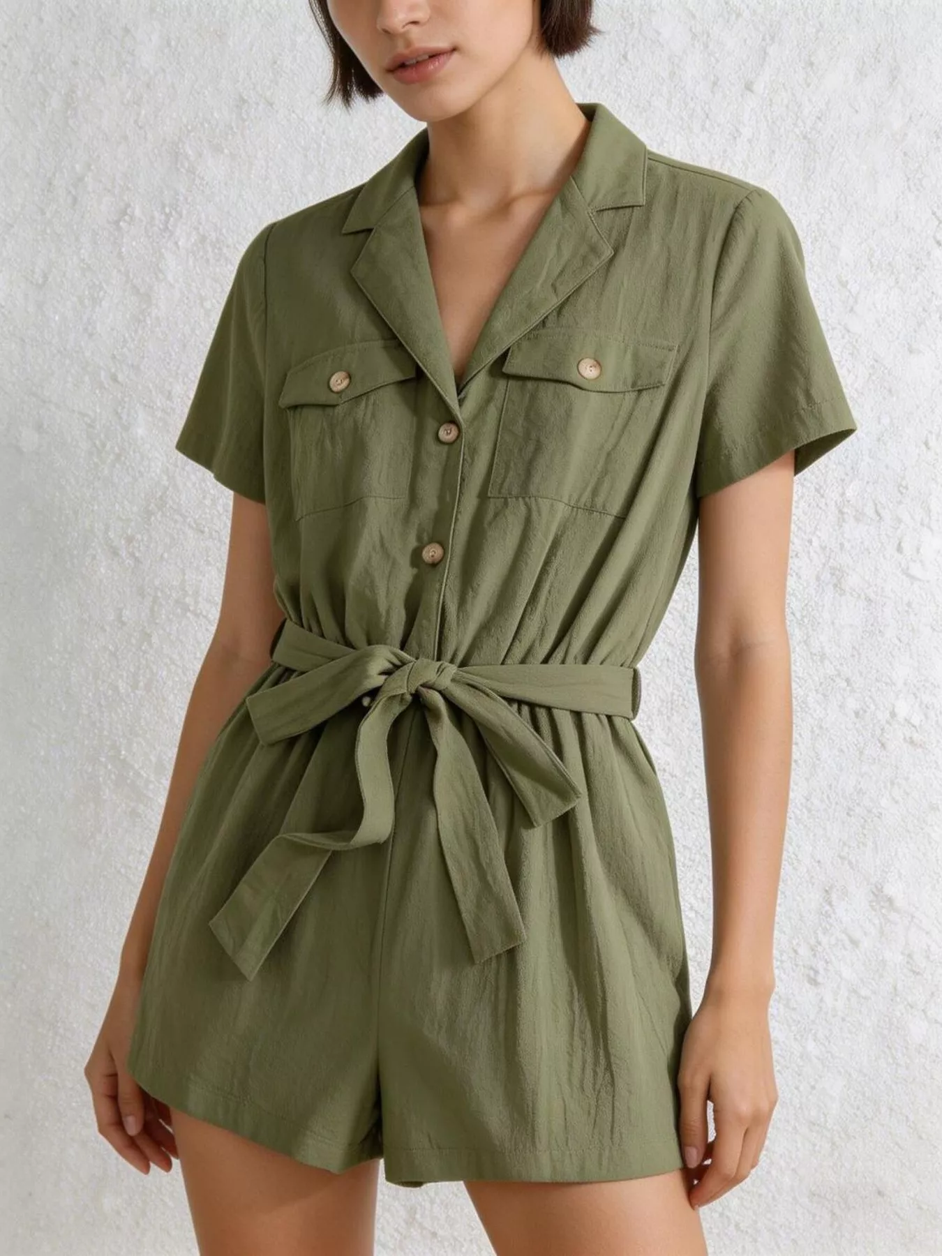 Tie Waist Short Sleeve Romper - Image 4