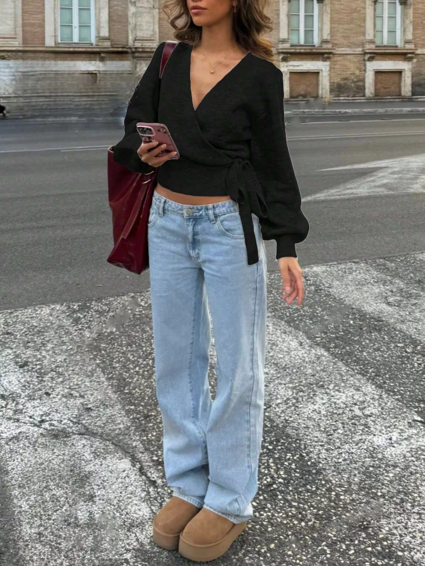 Tie Waist Surplice Sweater - Image 13