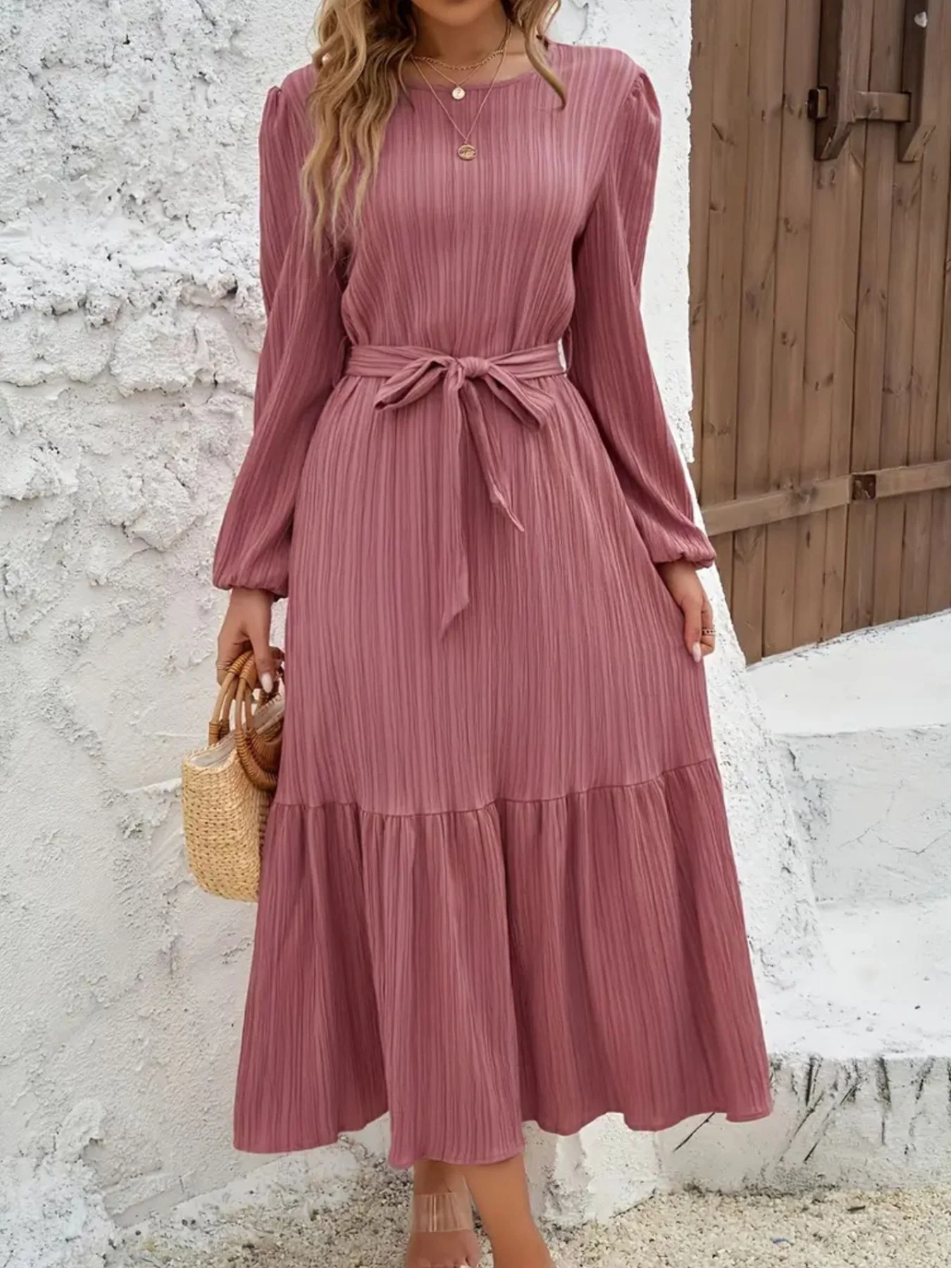 Tie Waist Tiered Midi Dress - Image 2