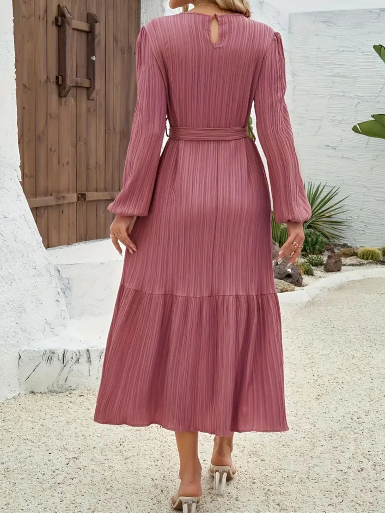 Tie Waist Tiered Midi Dress - Image 3