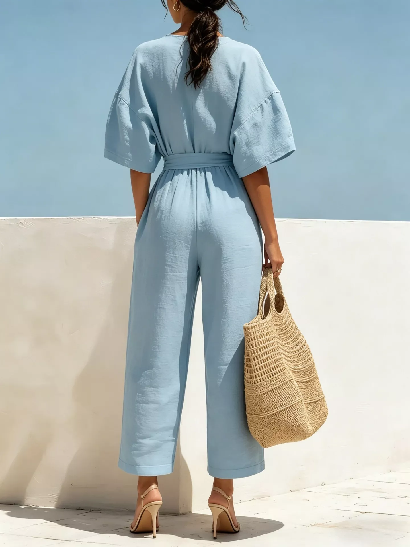 Tie Waist Wide Leg Jumpsuit - Image 3